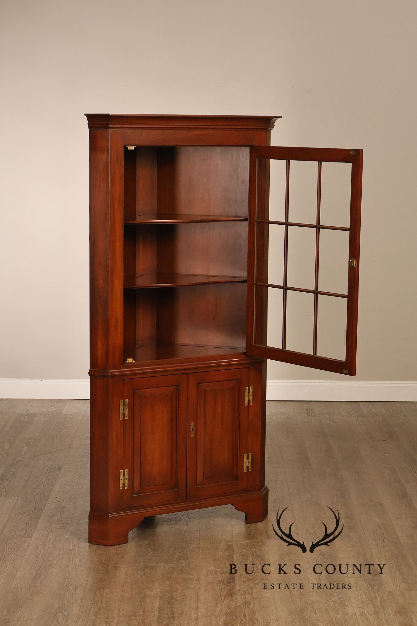 Henkel Harris Cherry Nine Pane Chippendale Style Corner Cabinet