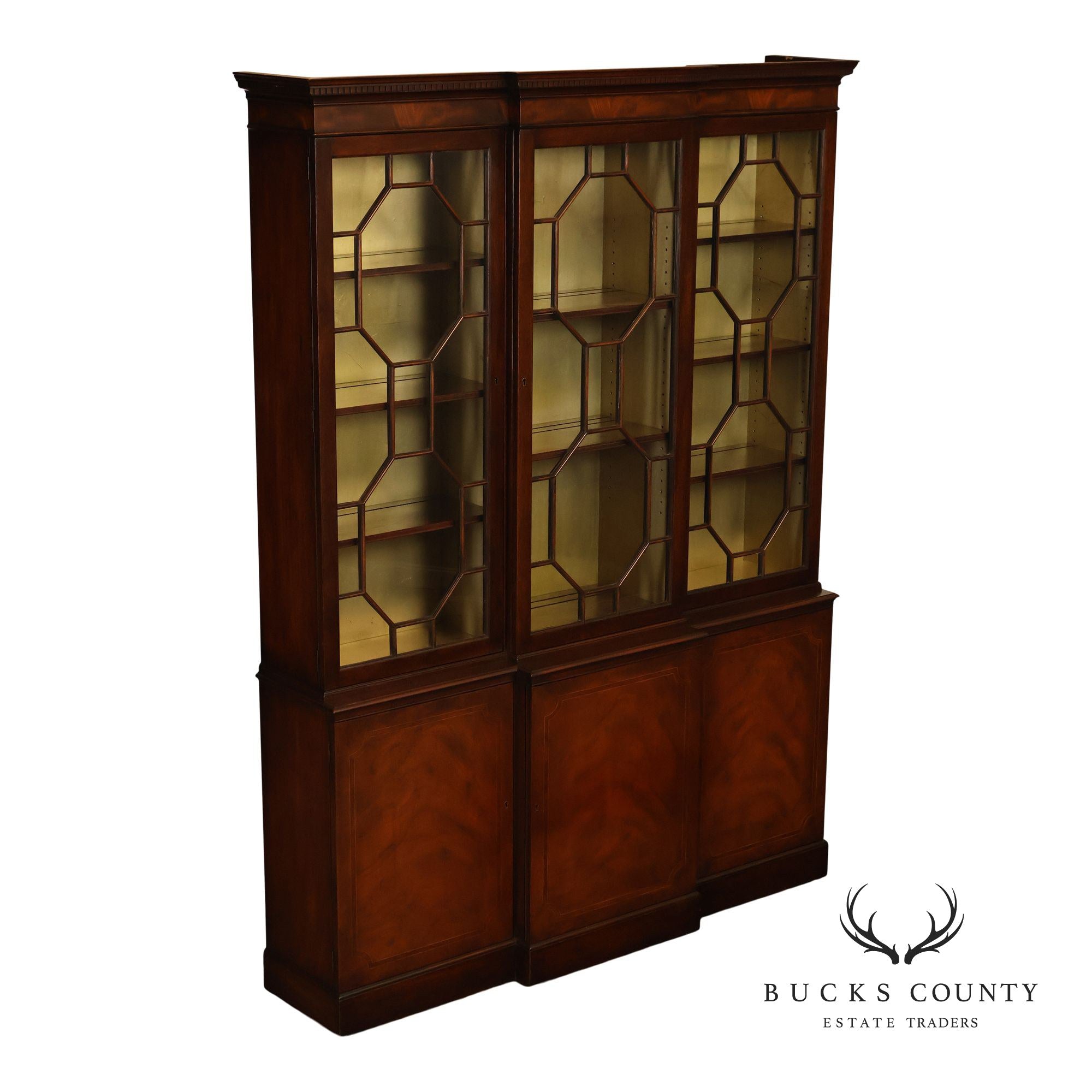 Baker Georgian Style Mahogany Breakfront Bookcase