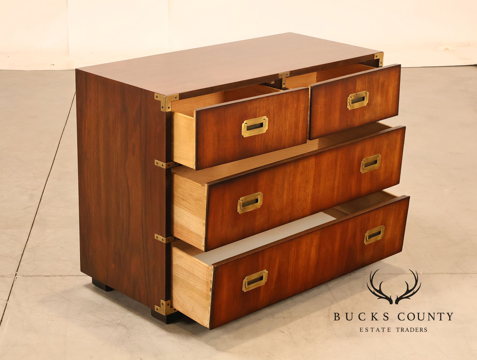 Lane Campaign Style Walnut Chest Of Drawers
