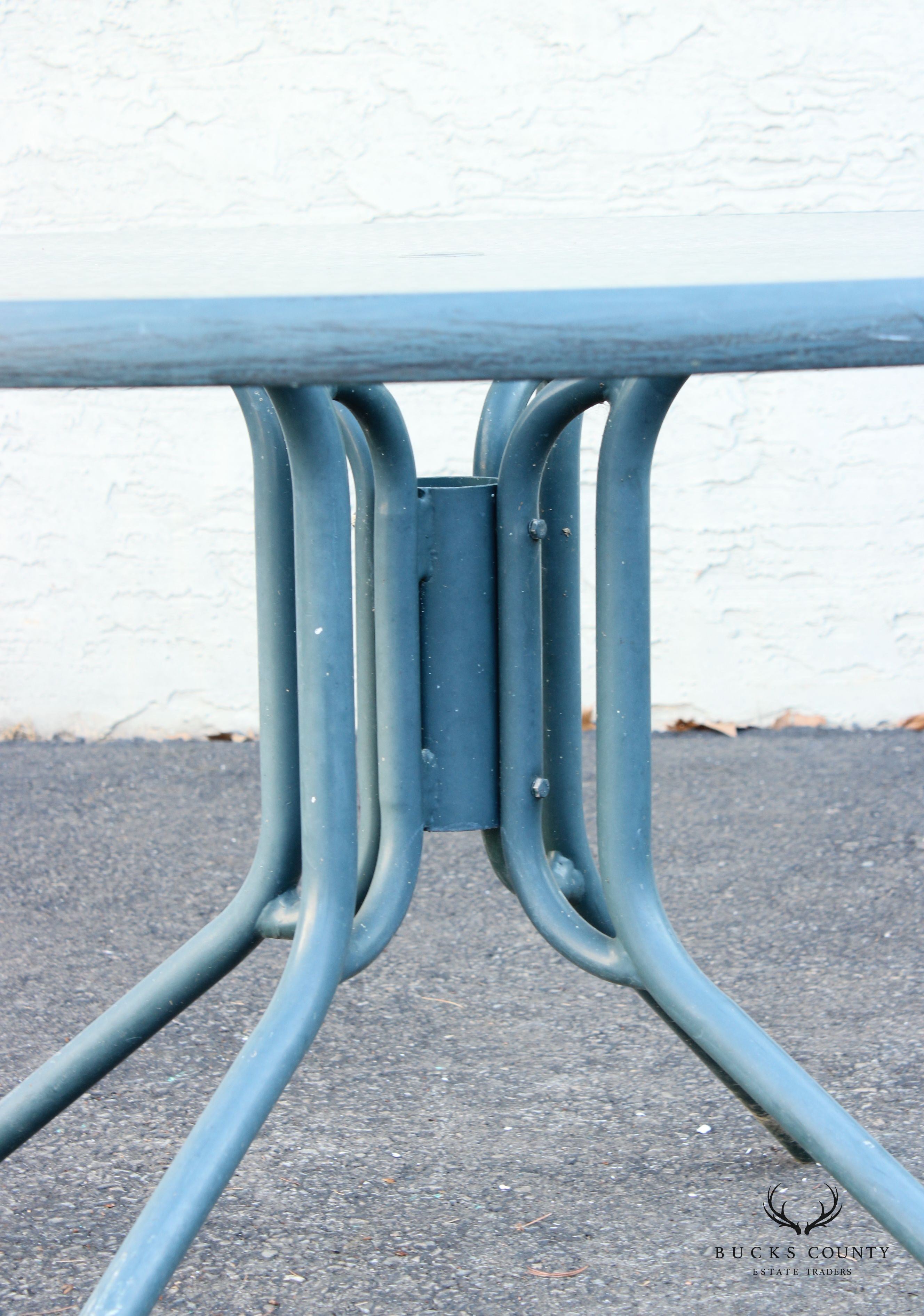 Mid Century Modern Round Glass Top Outdoor Patio Table