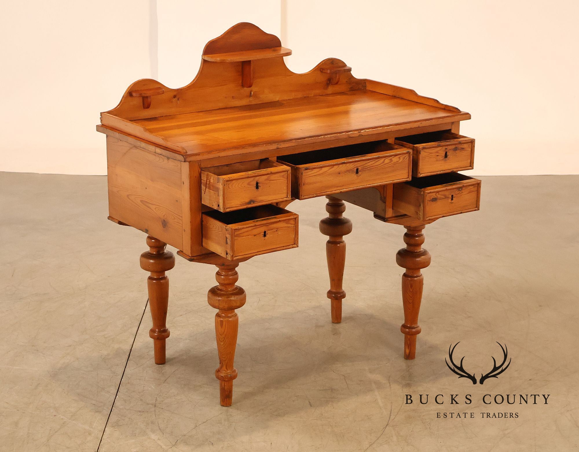 Antique Rustic Pine Five Drawer Work Table Or Dressing Table