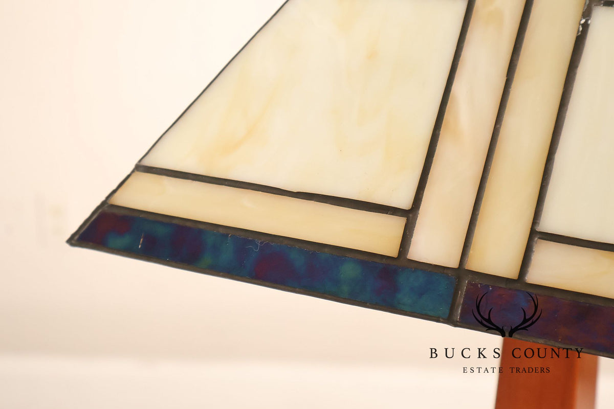 Stickley Stained Glass Shade Cherry Wood Table Lamp