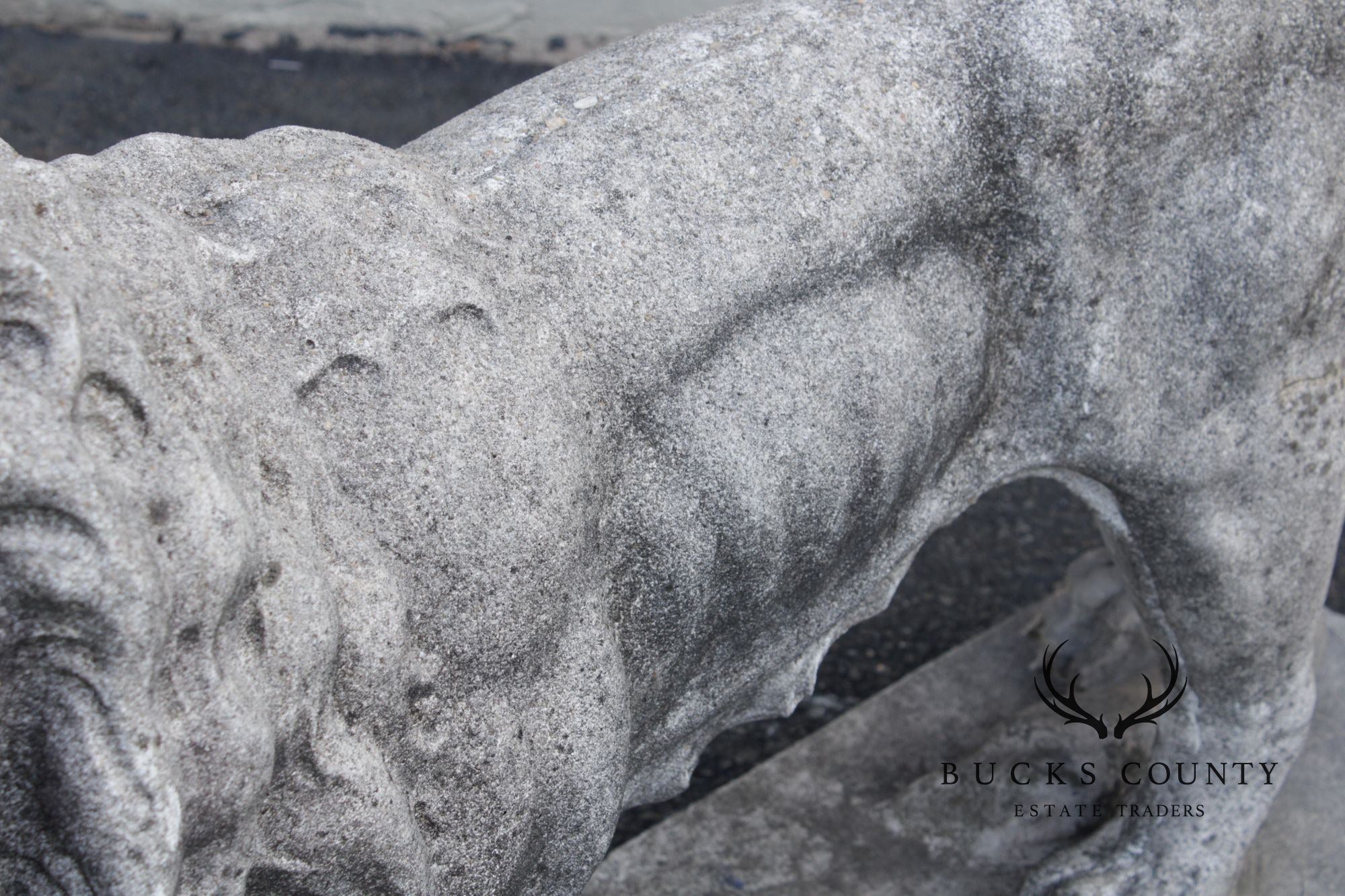 Vintage Pair Of Cast Stone Standing Lion Garden Statues