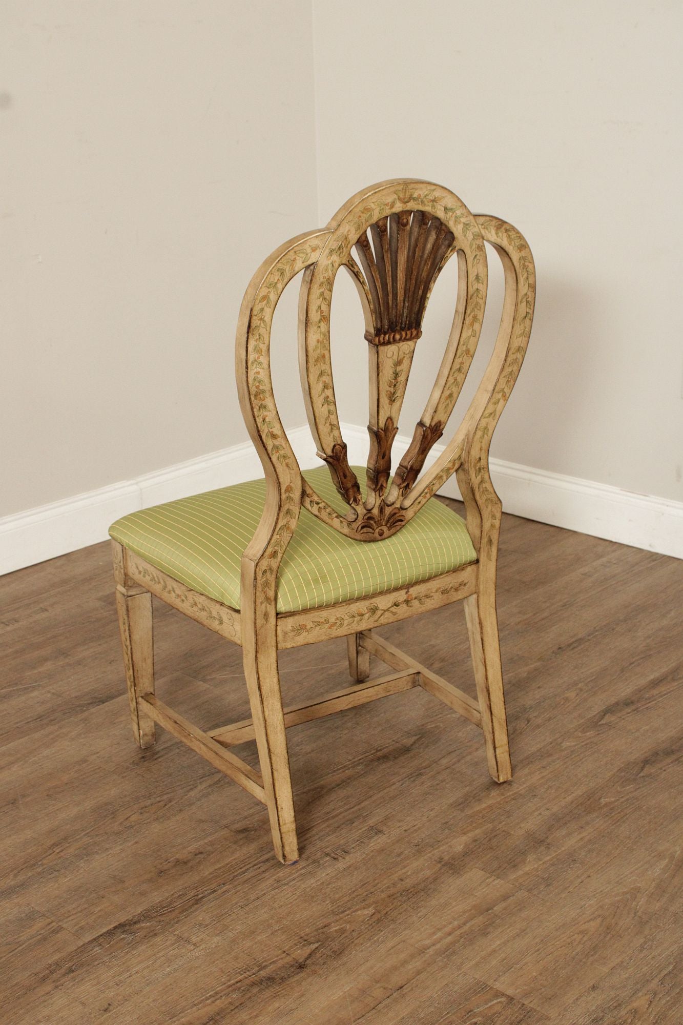 Lane Hepplewhite Style Paint Decorated Shied Back Side Chair