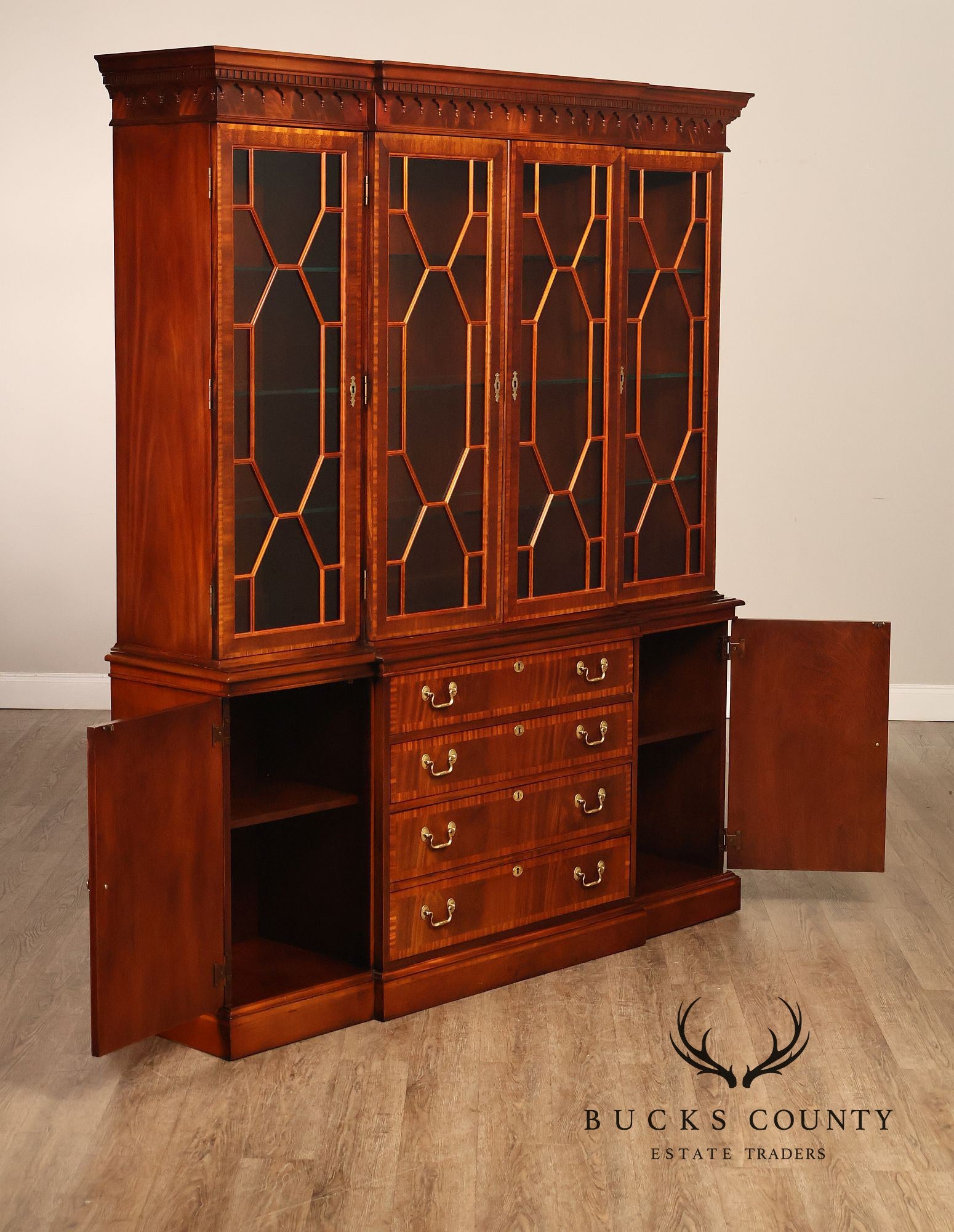 Hickory Chair Banded Mahogany Breakfront China Cabinet
