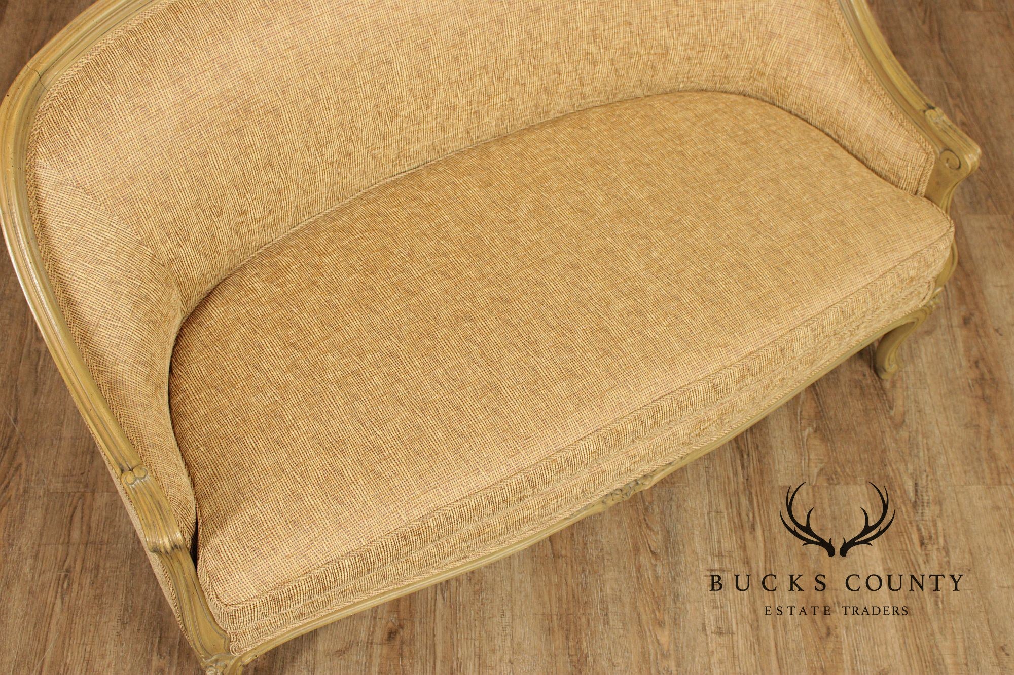 French Louis XV Style Distress Painted Settee Loveseat