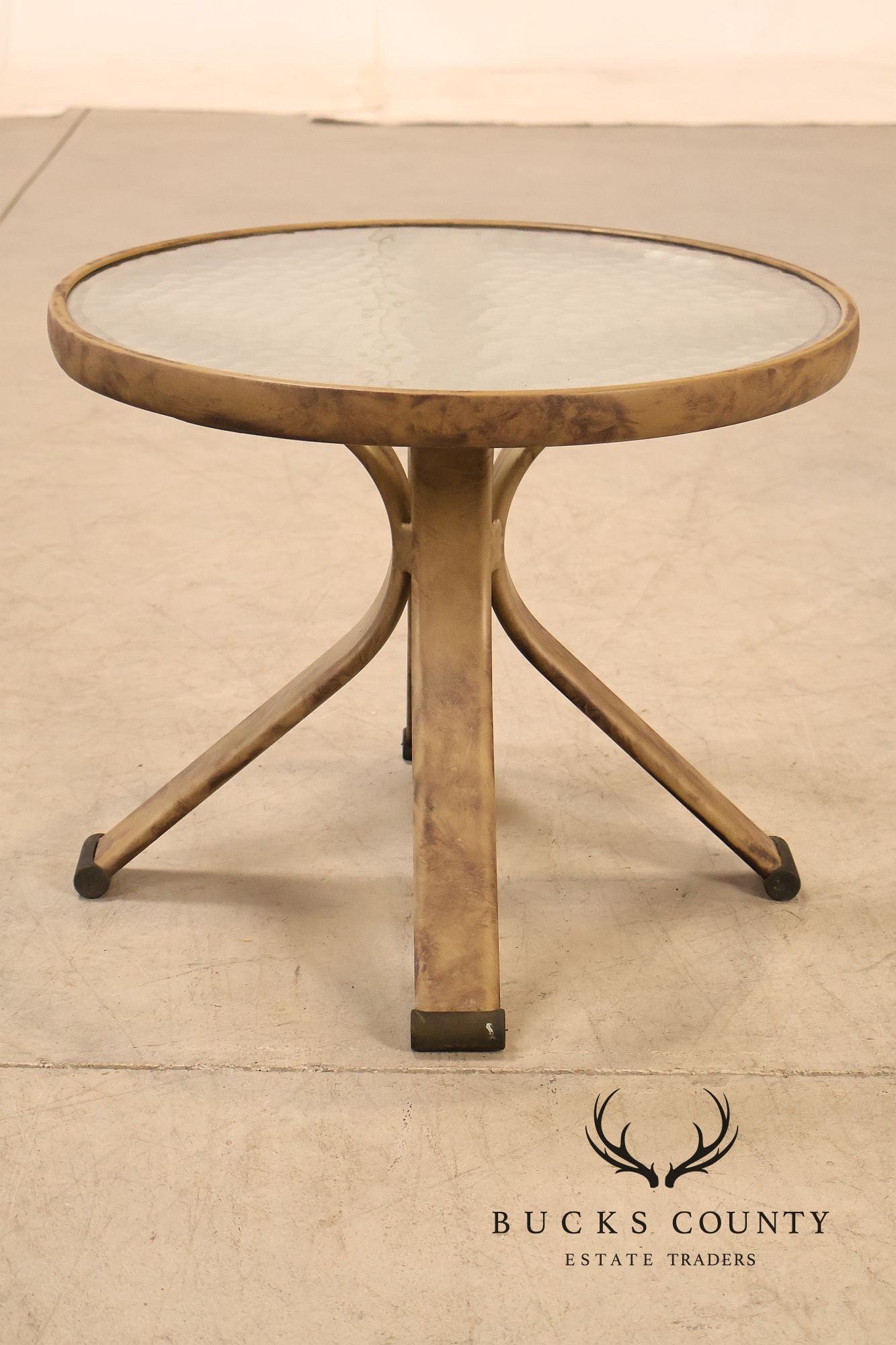 Brown Jordan Pair of Outdoor Round Glass Top Side Tables