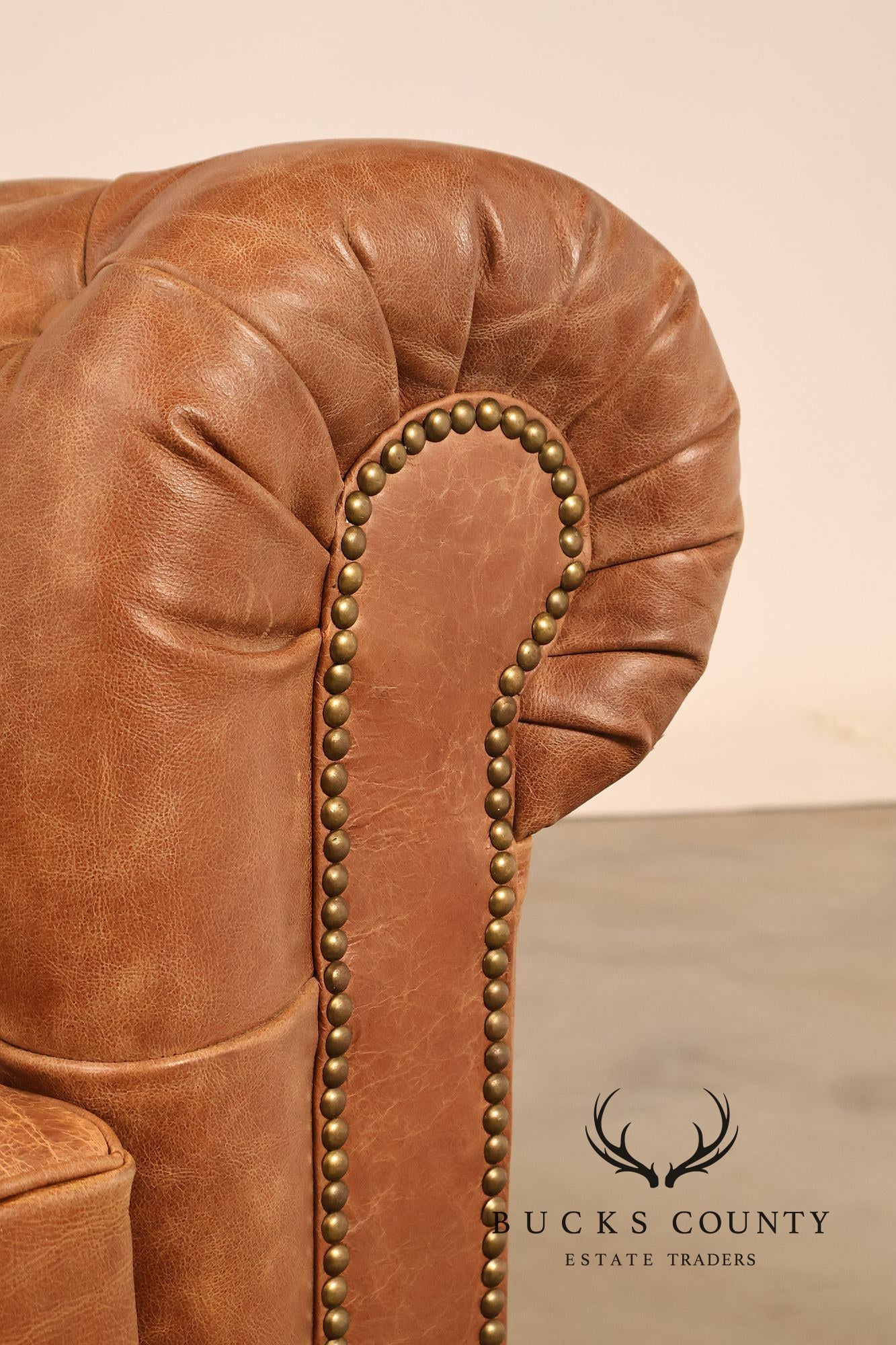 Chesterfield Style 7 Foot Distressed Brown Tufted Leather Sofa