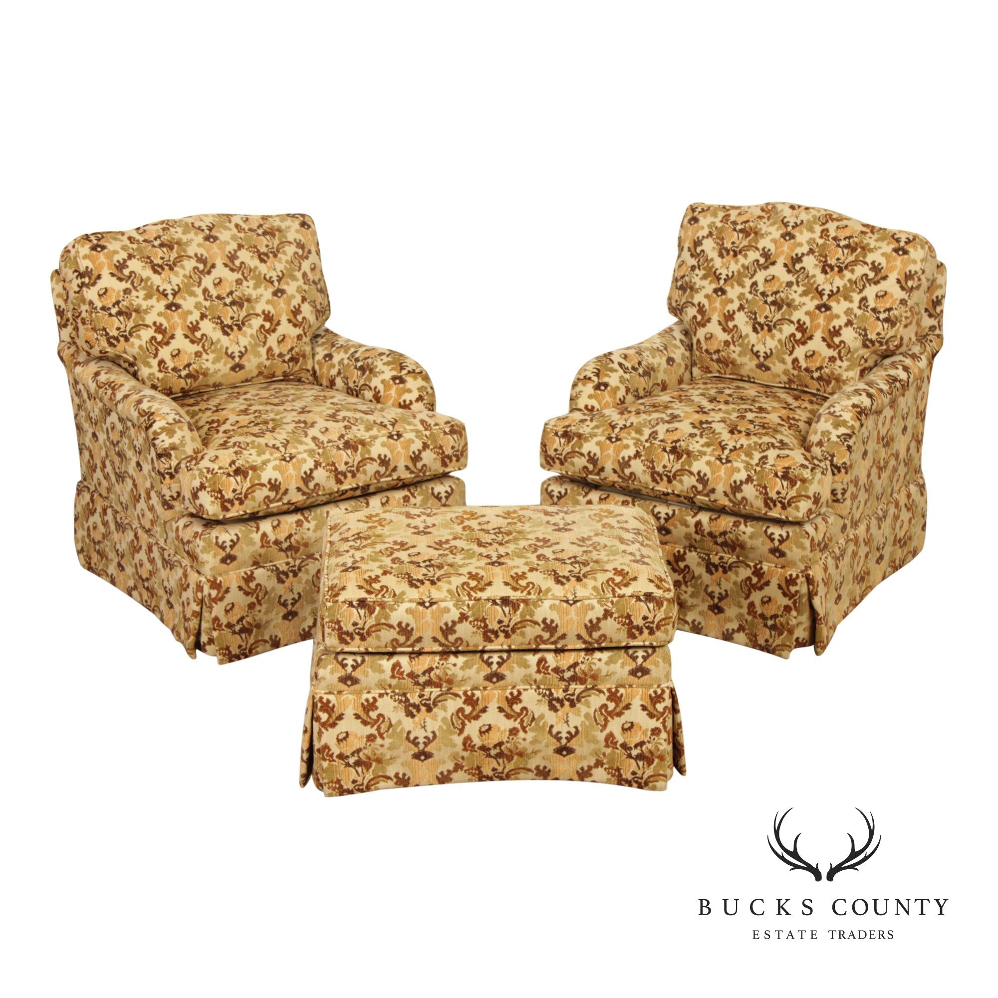 Sherrill Furniture Pair of Swivel Rocking Armchairs & Ottoman