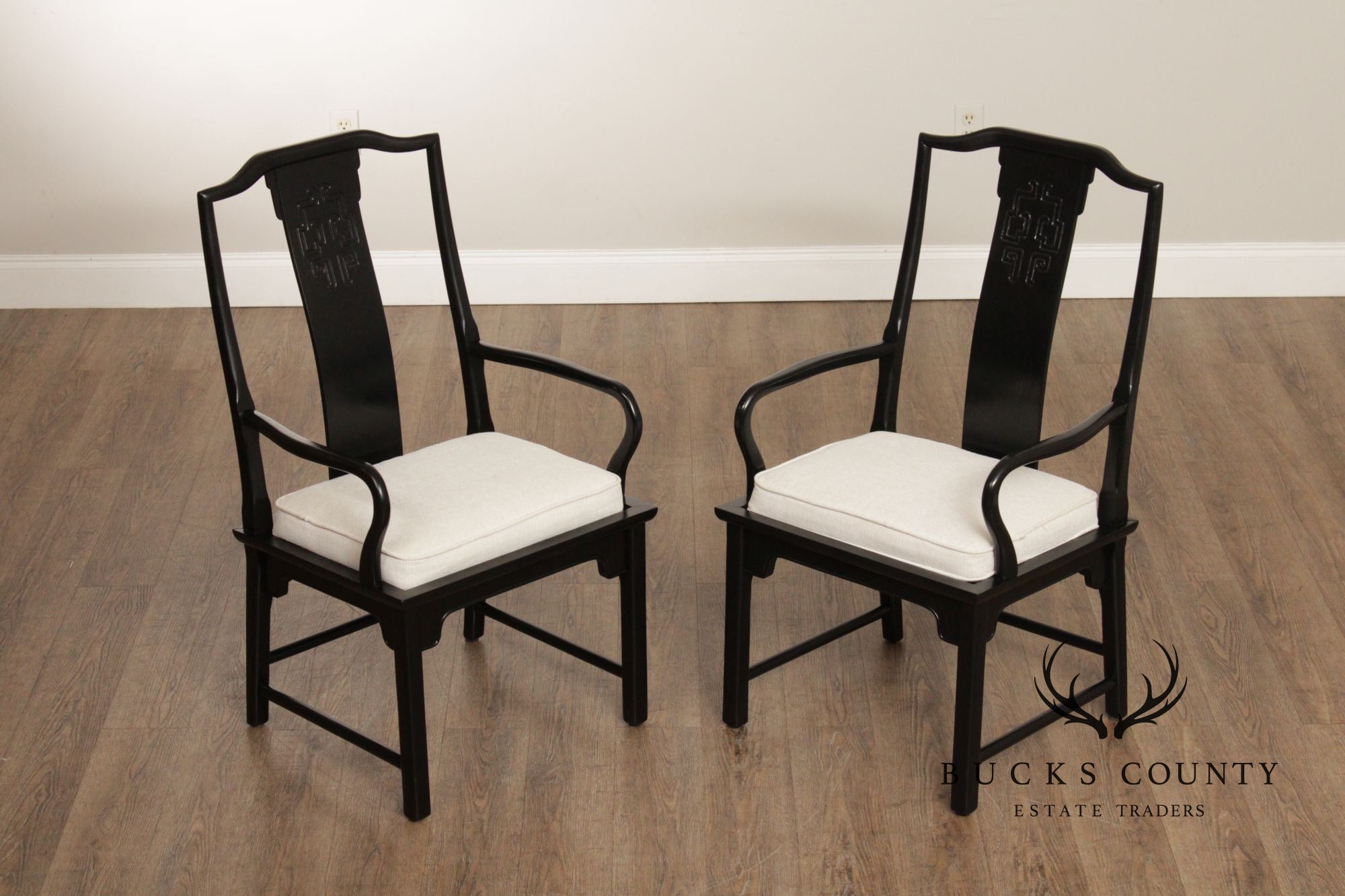 Century Furniture Chin Hua Pair Of Ebonized Host Armchairs
