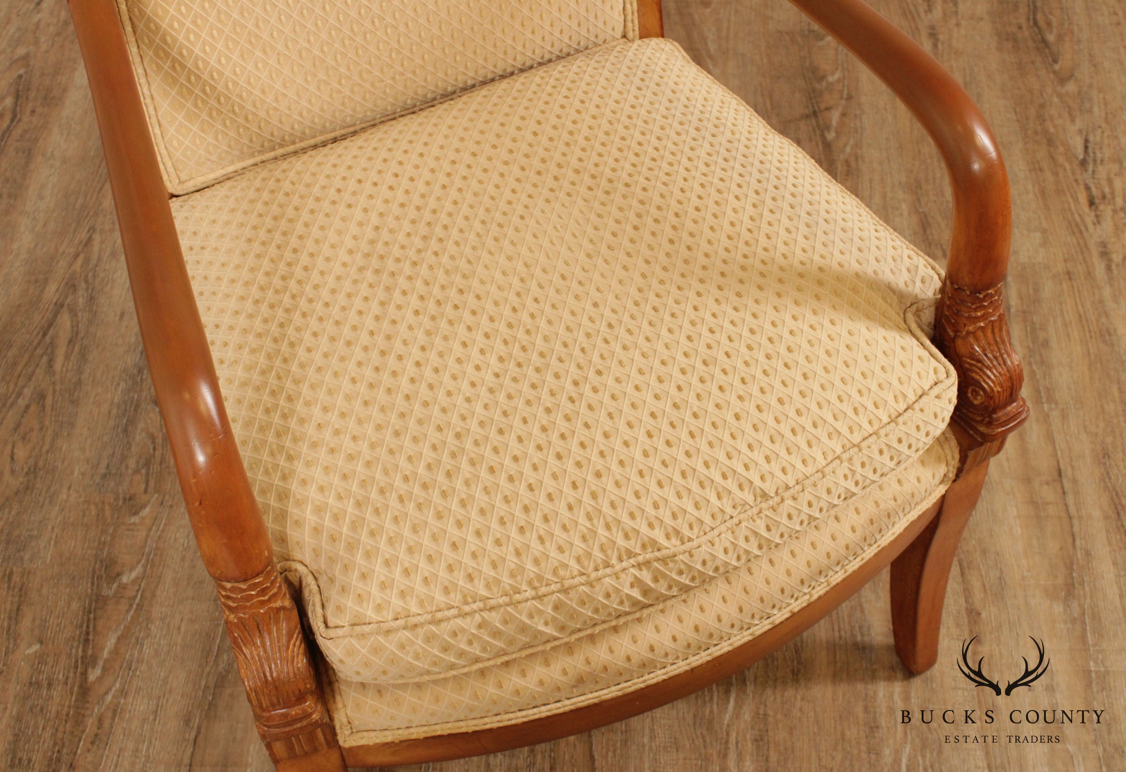 French Empire Style Pair Dolphin Carved Armchairs