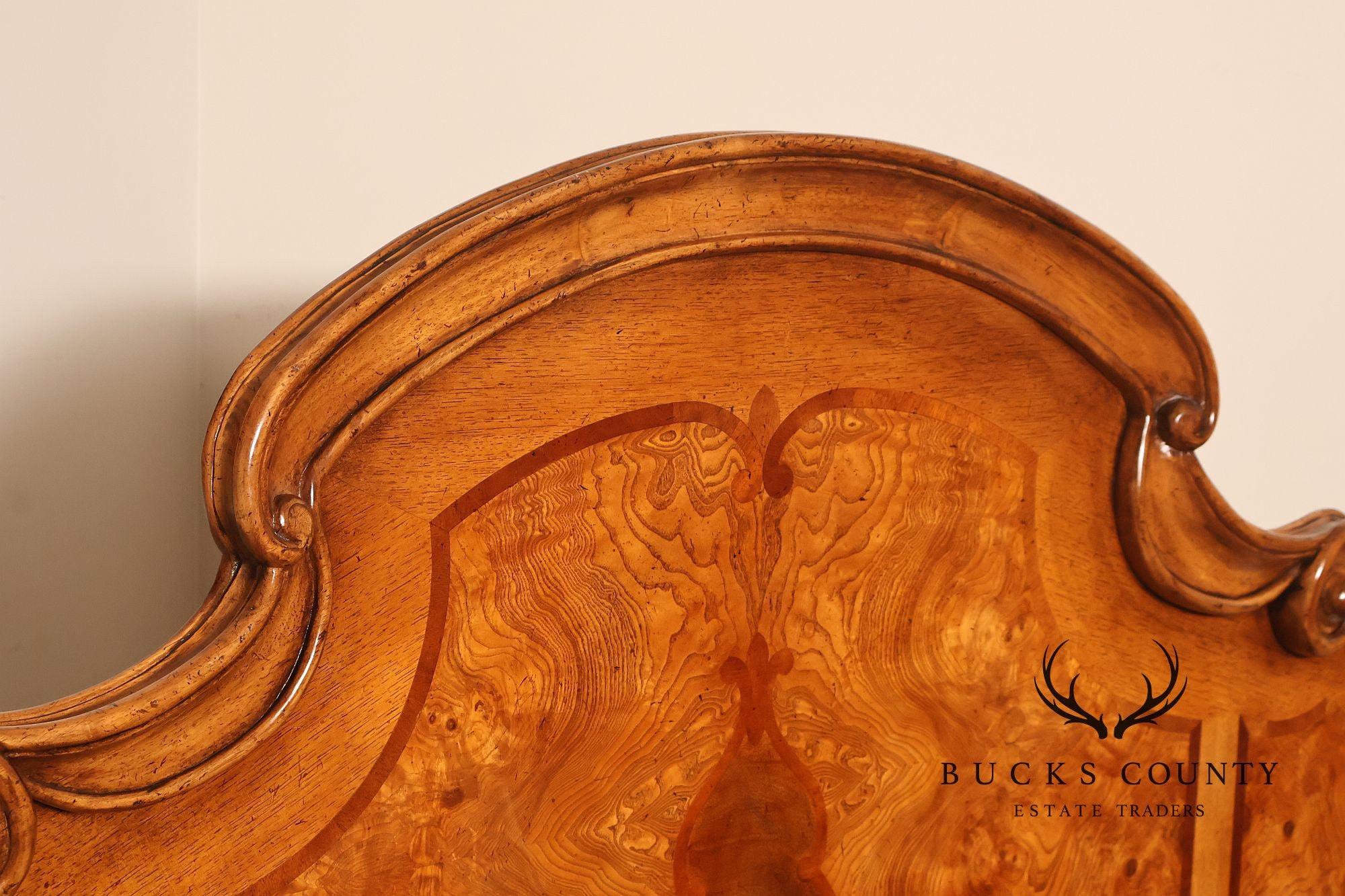 Drexel Heritage Venetian Collection Bookmatched Burl Wood King Four Poster Bed