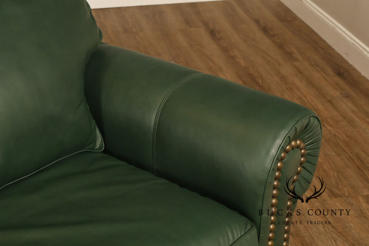 Green Leather Sleeper Sofa with Nailhead Trim