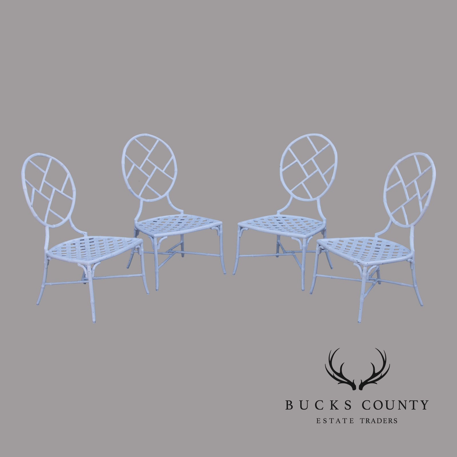 Faux Bamboo Vintage Set Of Four Cast Aluminum Patio Garden Dining Chairs