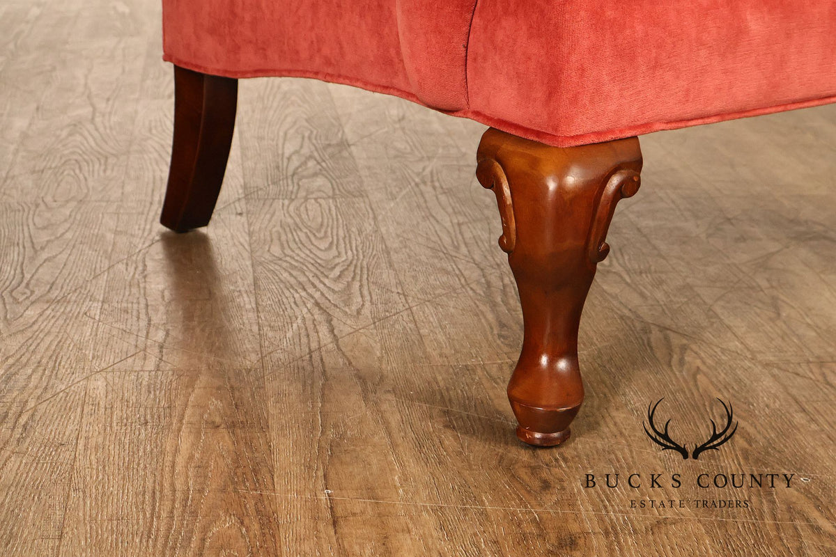Thomasville Pair Of Traditional Coral Velvet Wingback Chairs