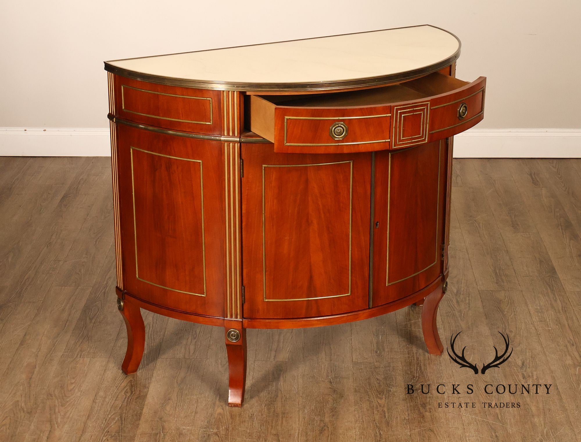 John Widdicomb Pair Of Neoclassical Style Demilune Commodes With Bronze Mounts