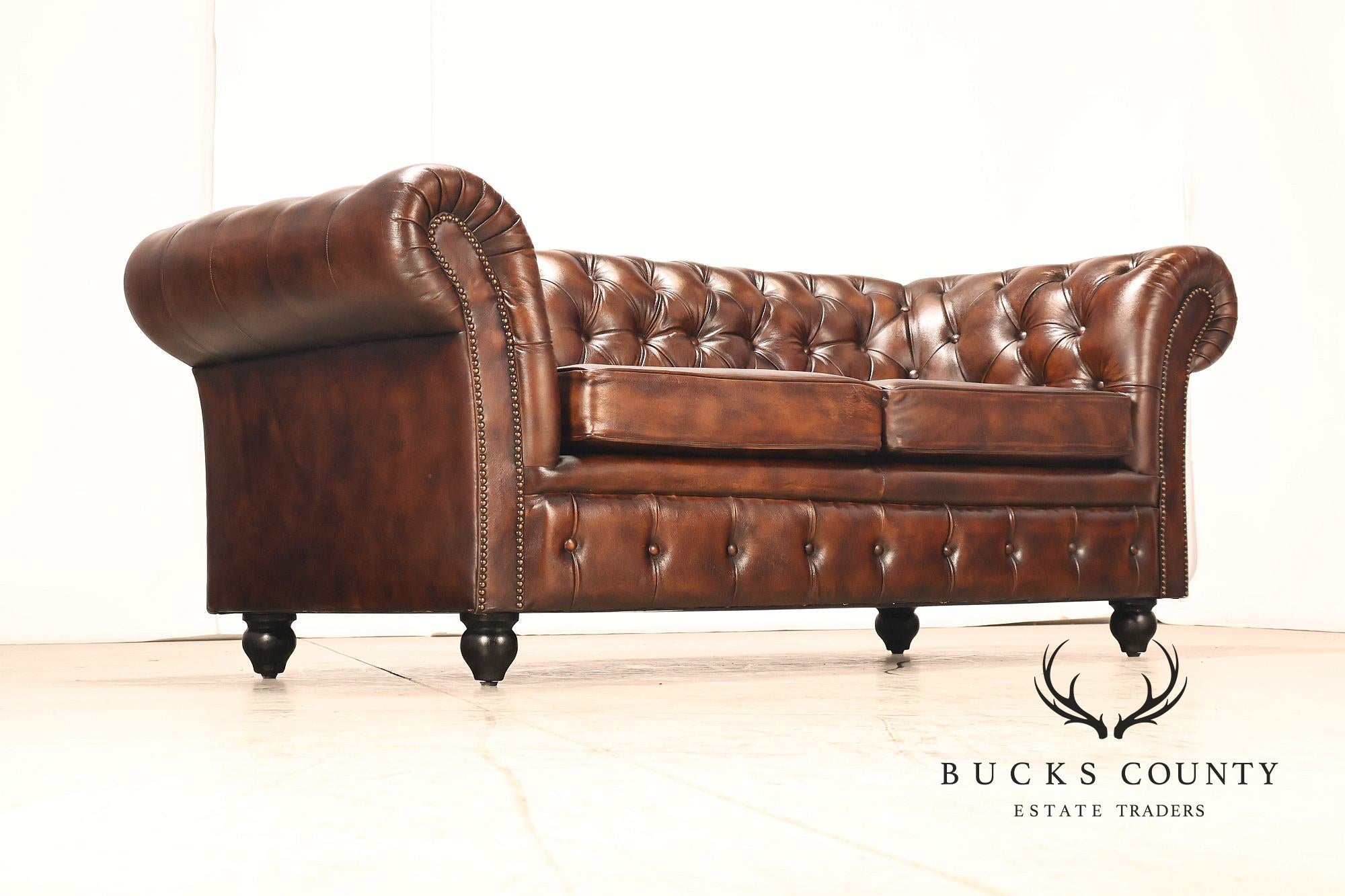Chesterfield Style Brown Leather Sofa