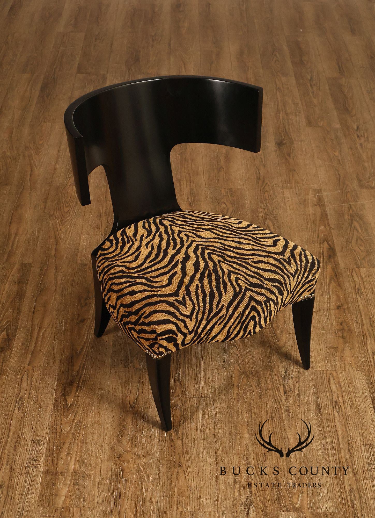 Pair Of Ebonized Klismos Style Accent Chairs With Zebra Upholstery