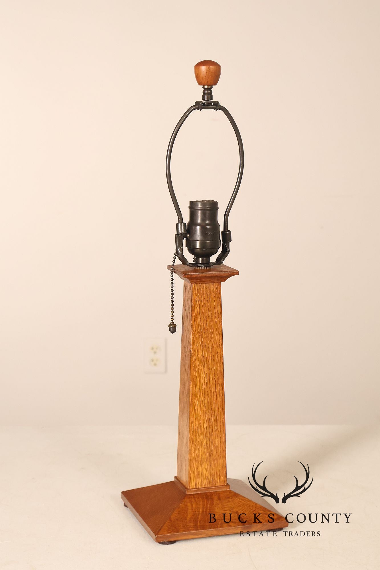 Stickley Mission Collection Oak Table Lamp with Art Glass Shade