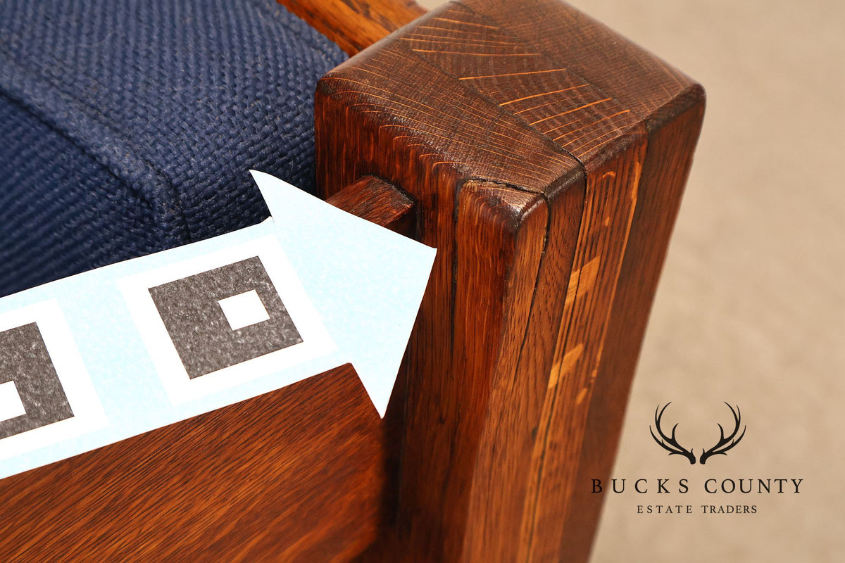 Phoenix Mission Style Quarter Sawn Oak Plank Sofa With Blue Cushions