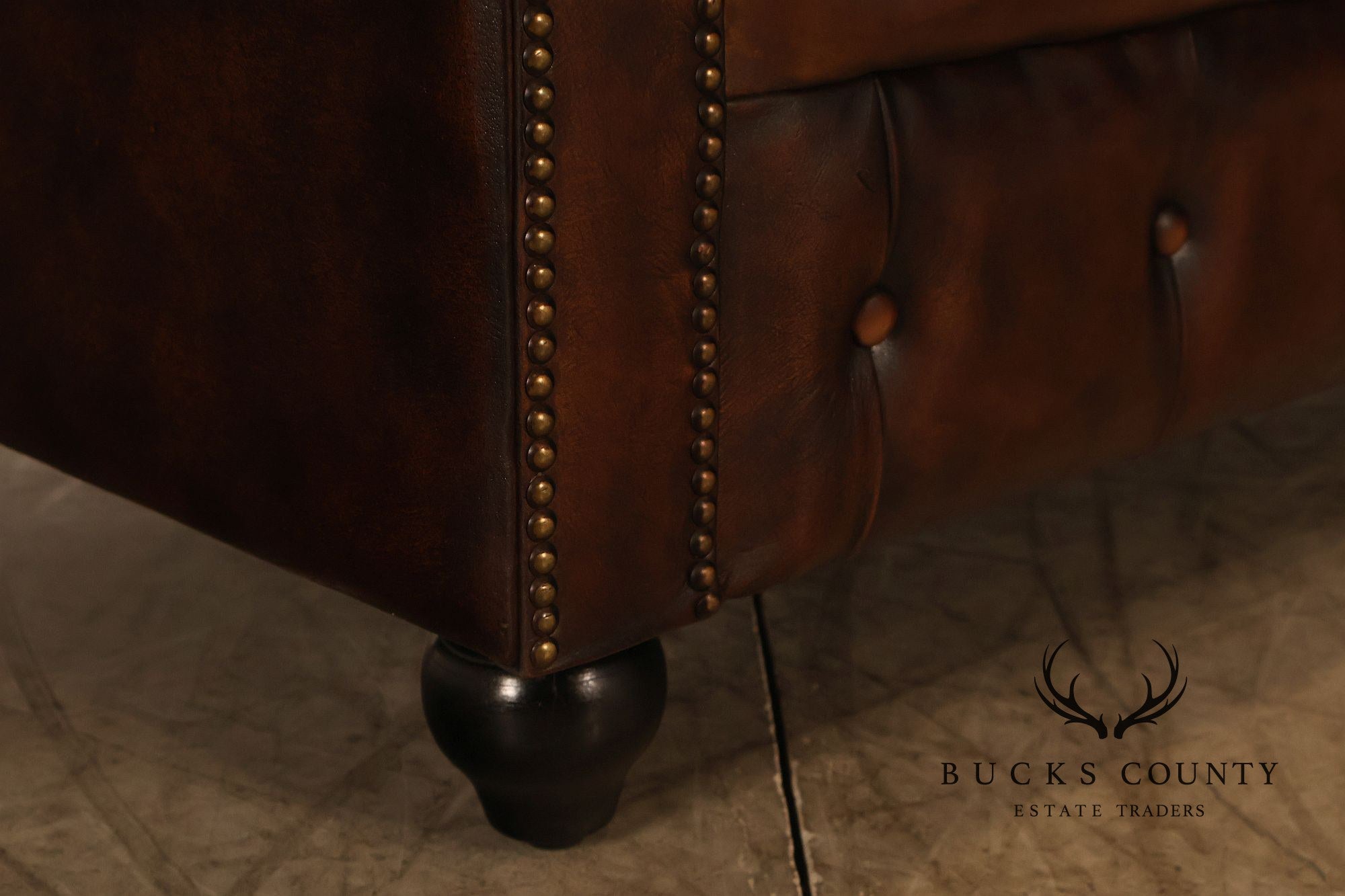 Chesterfield Style 6 Foot Brown Tufted Leather Sofa