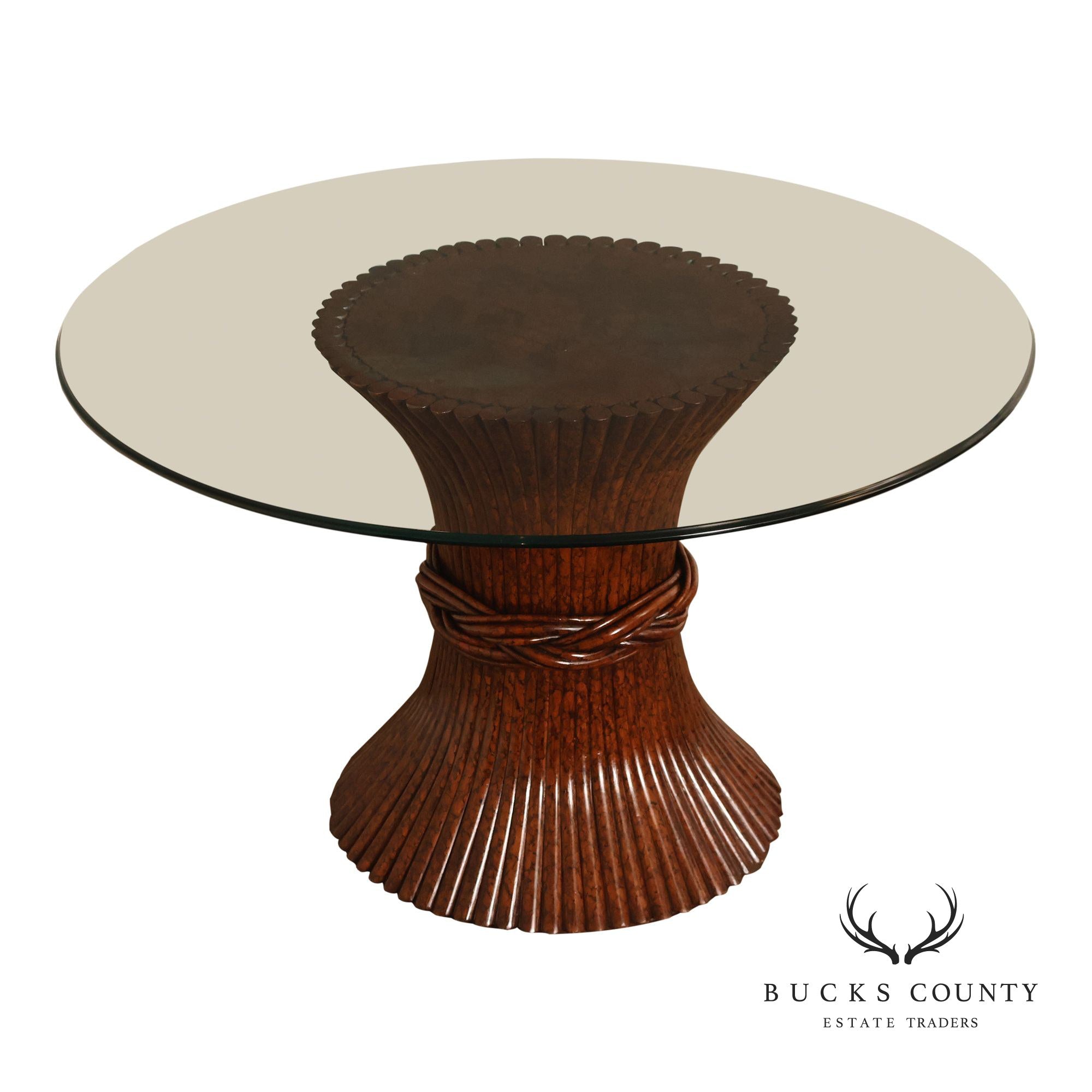 Ficks Reed Round Glass Top 'Sheaf of Wheat' Dining Table
