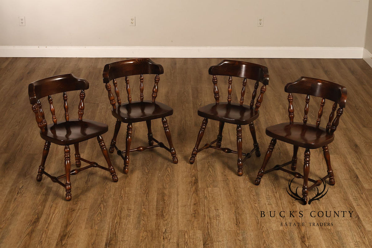 Set Of Four Ethan Allen Colonial Style Dark Finish Windsor Dining Chairs