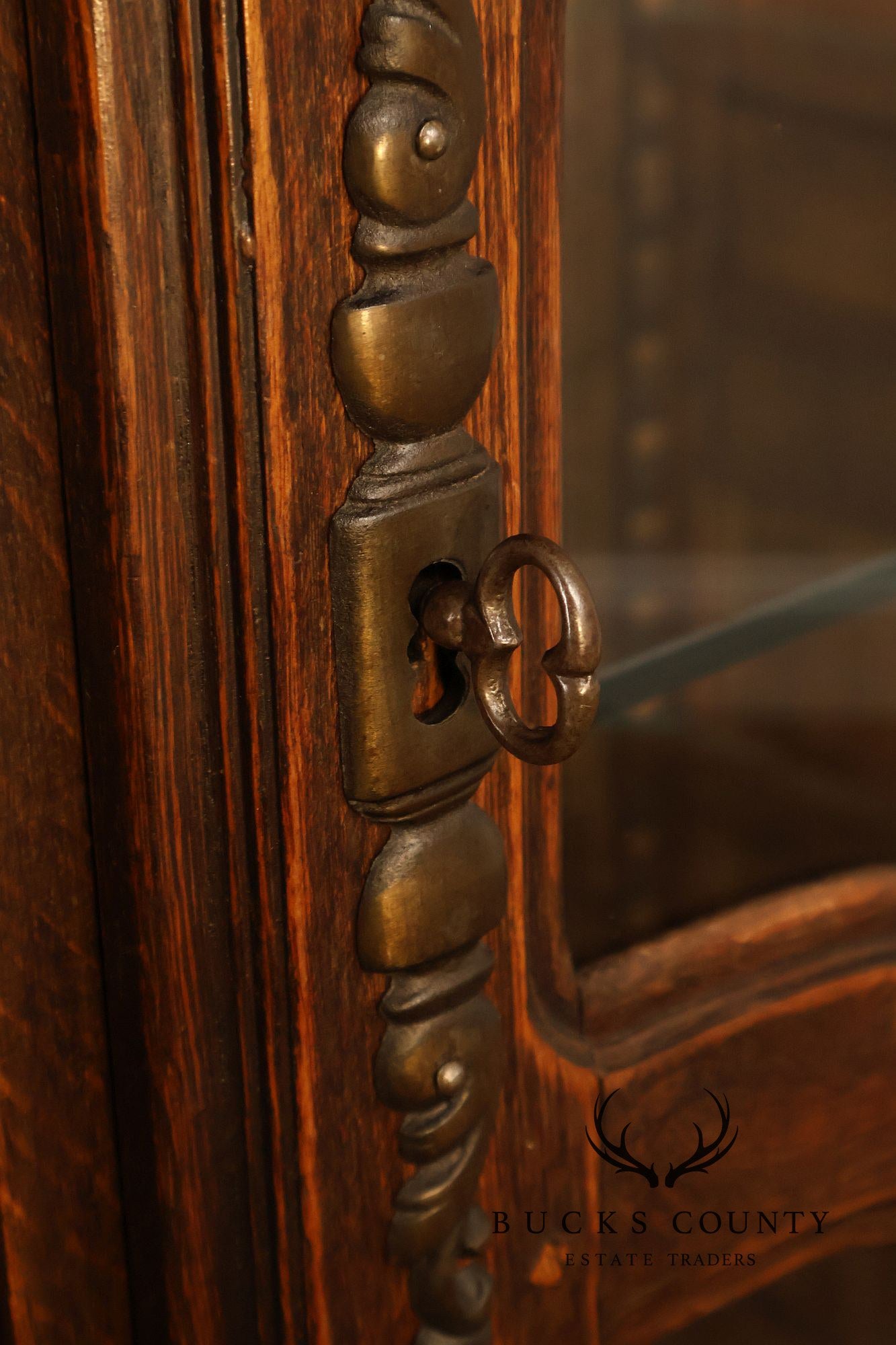 French Country Louis XV Style Vintage Oak China Display Cabinet
