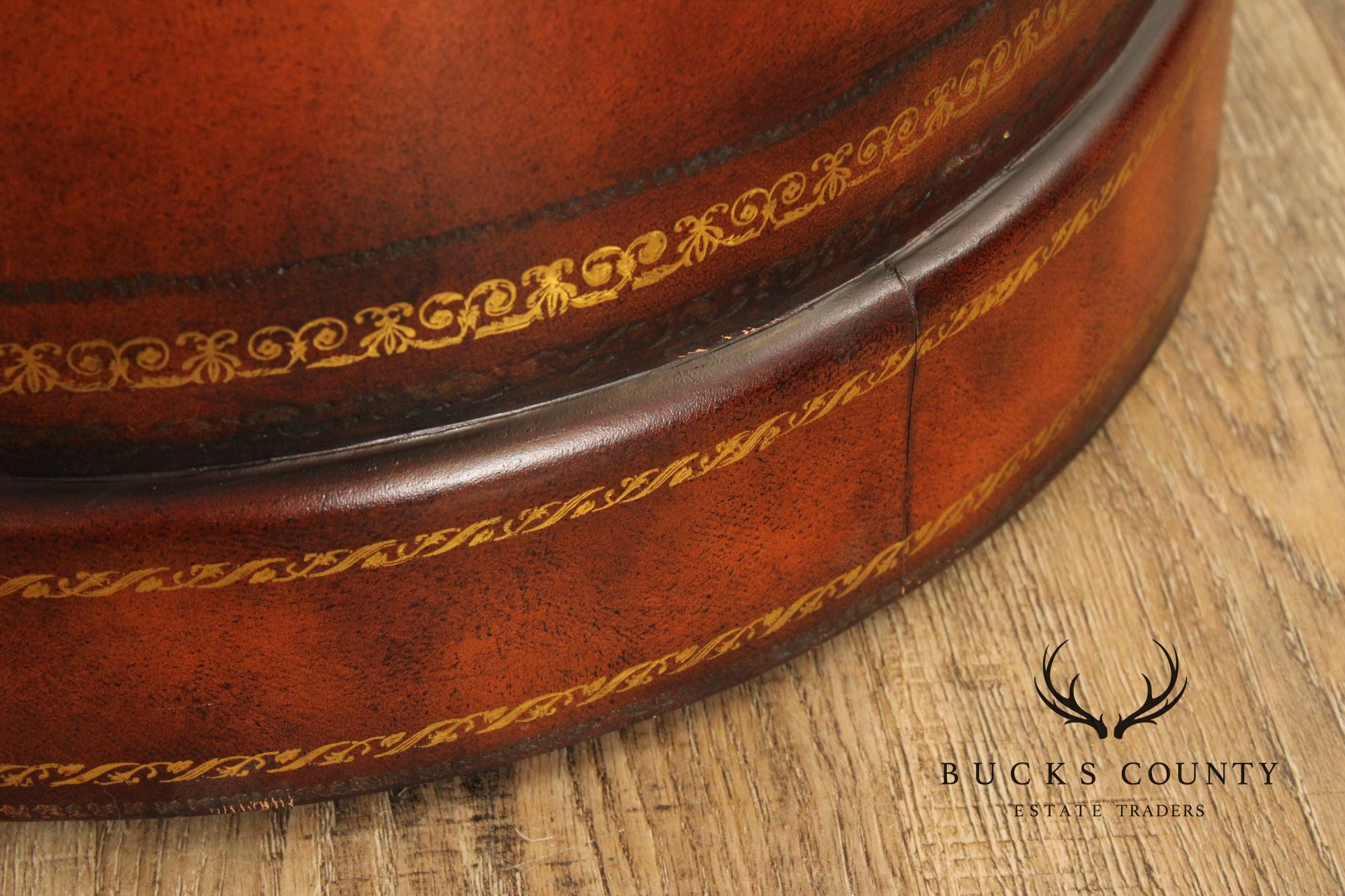 Regency Style Leather Wrapped Drum Table