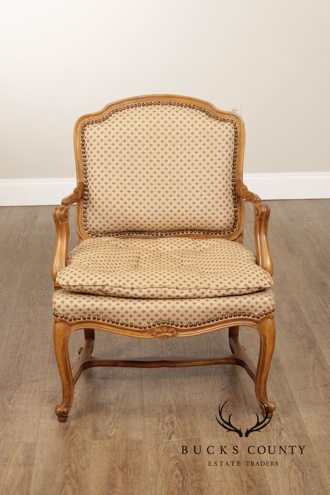 French Provincial Style Carved Frame Fauteuil Armchair