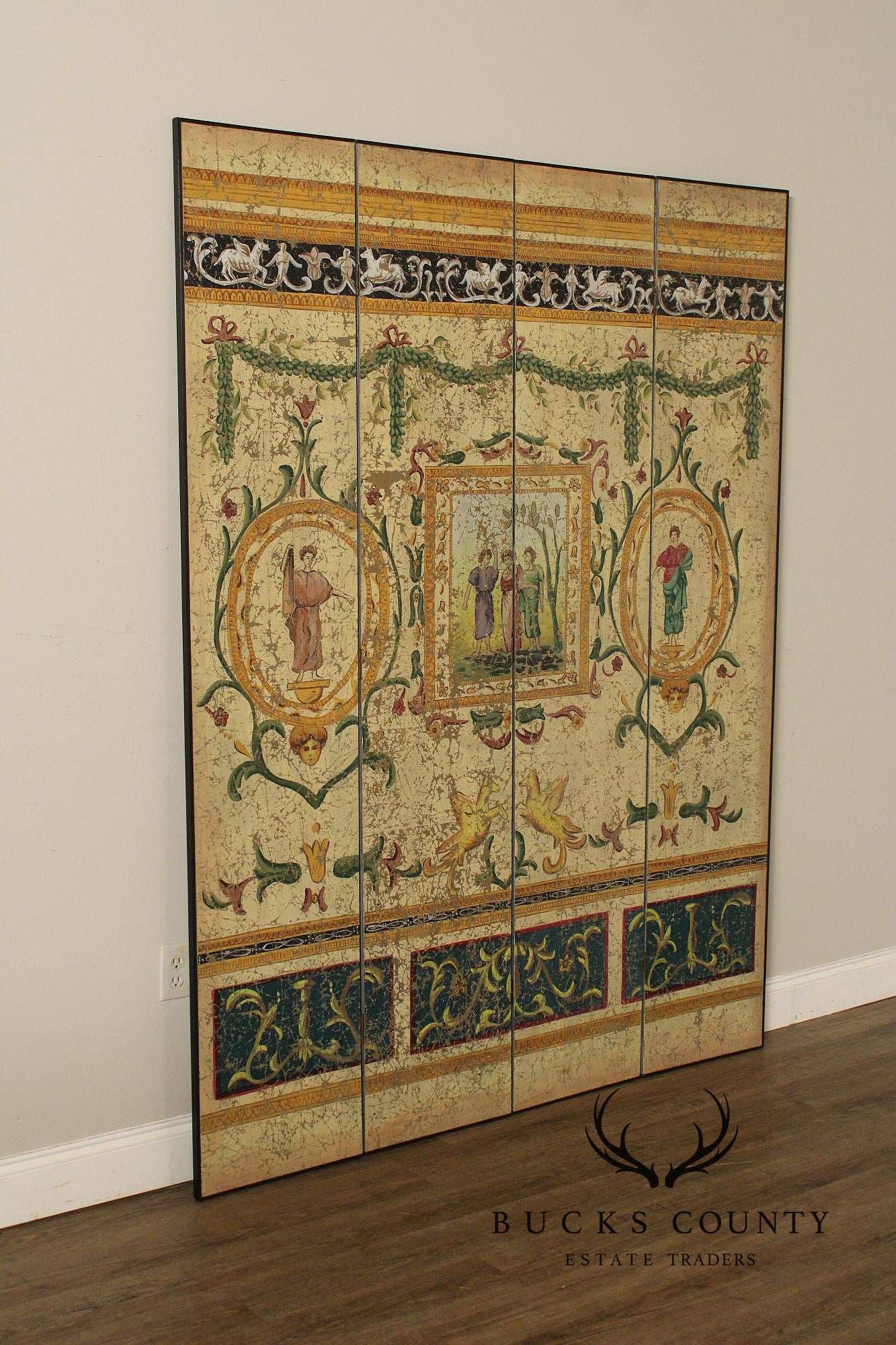 Italian Neoclassical Style Painted Four-Panel Folding Screen