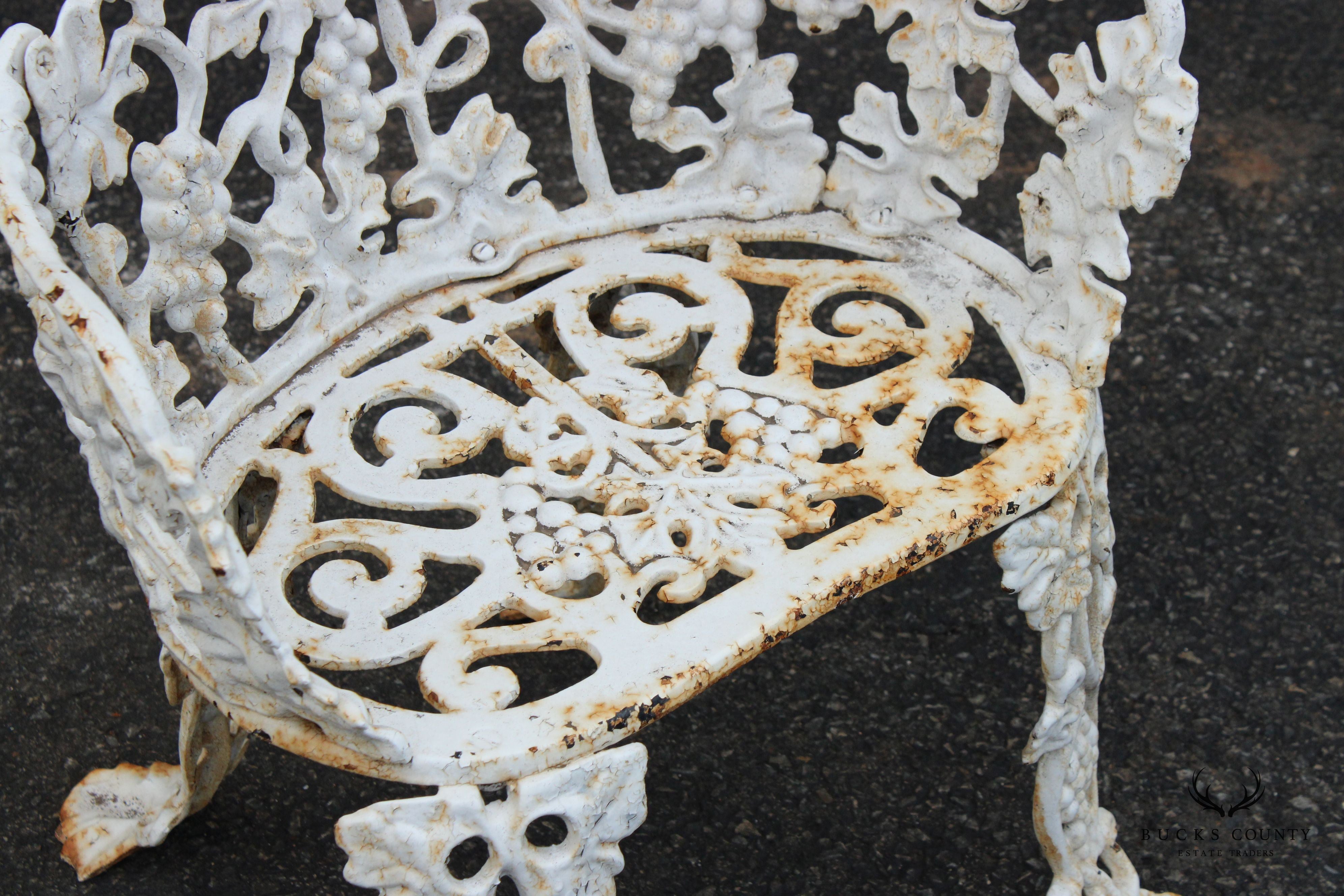 Victorian Style Pair Cast Iron Grapevine Leaves Garden Chairs