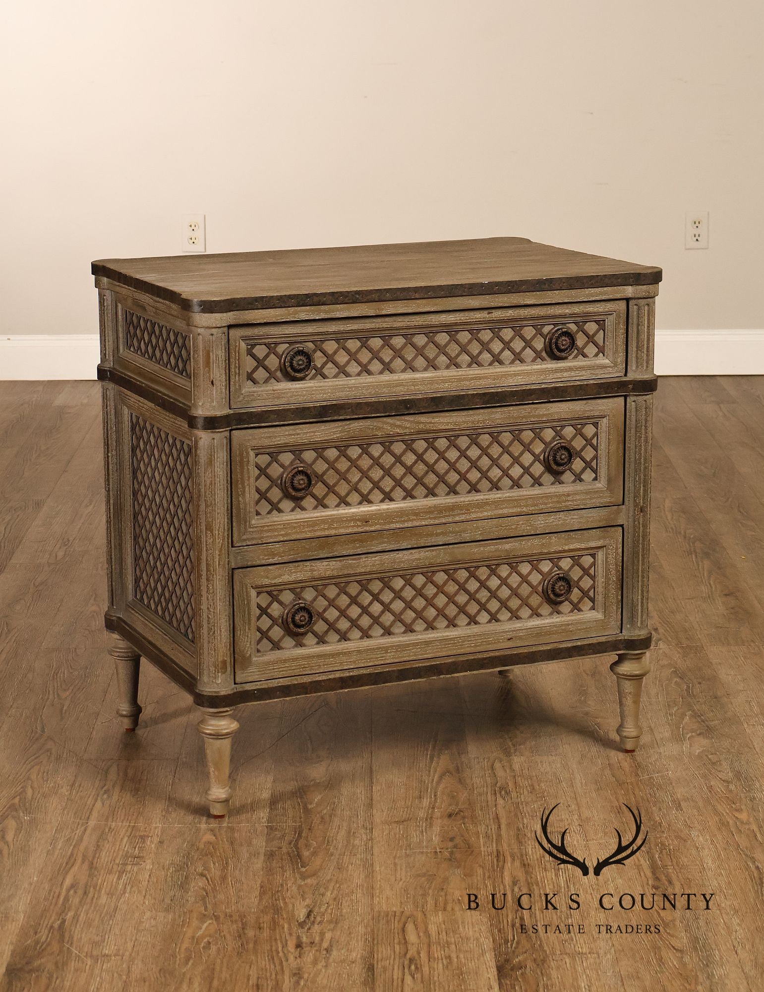 Restoration Hardware Treillage Collection Louis XVI Style Latticework Pair of Nightstands
