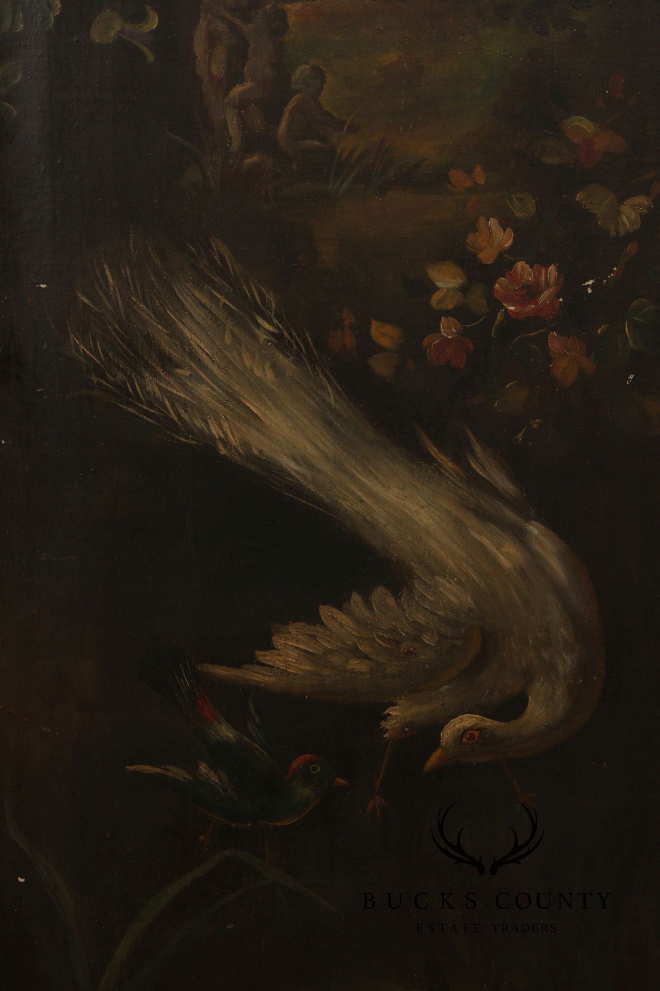 Antique Style 3-Panel Hand-Painted Oil On Canvas Floor Screen Room Divider With Floral Still Life, Birds & Garden Landscape