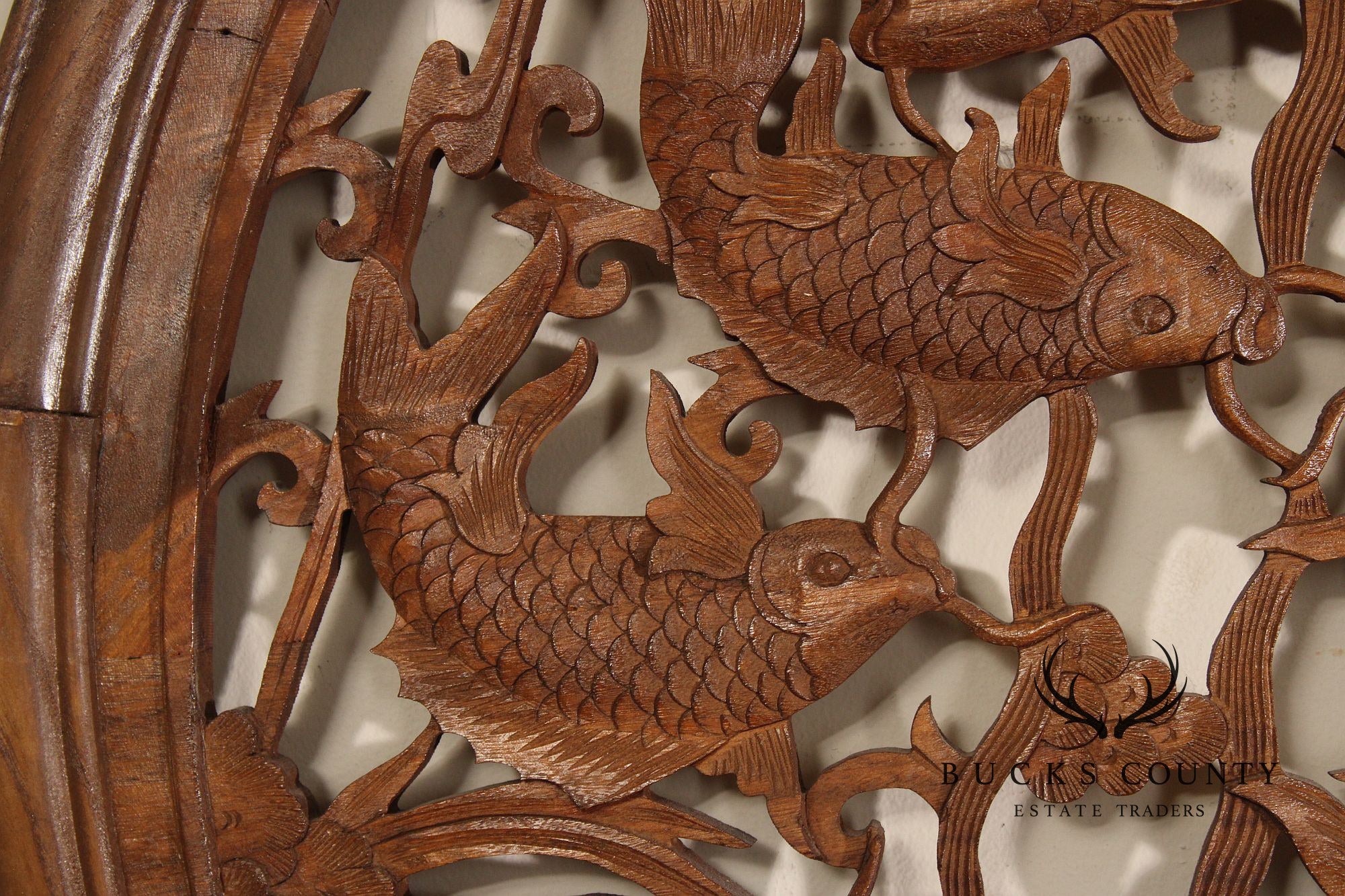 Asian Carved Wood Koi Fish Wall Decor