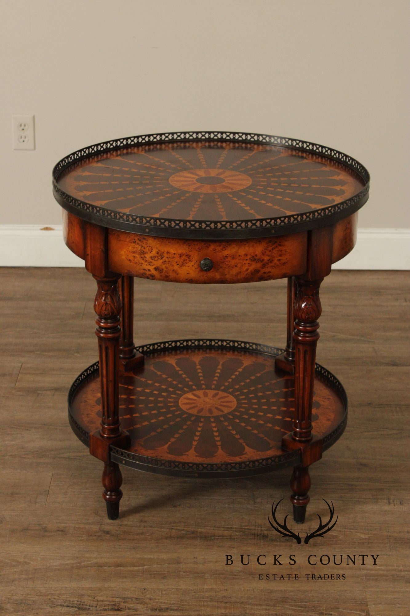 Theodore Alexander Round Two-Tier Inlaid Occasional Table