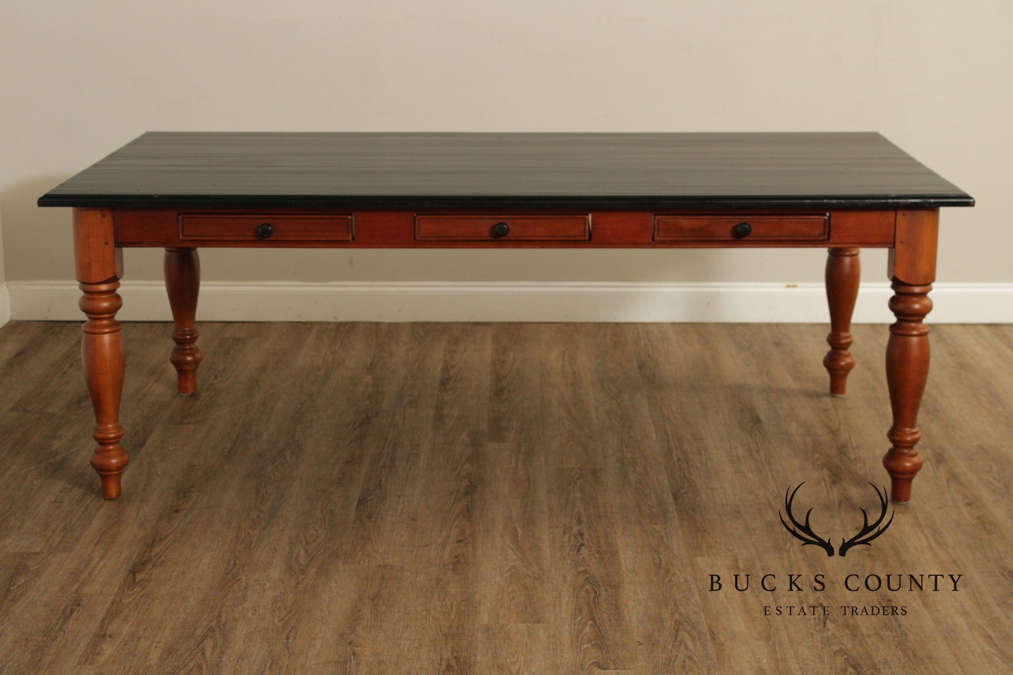 Rustic Farmhouse Style Solid Wood Dining Table With Black Painted Top