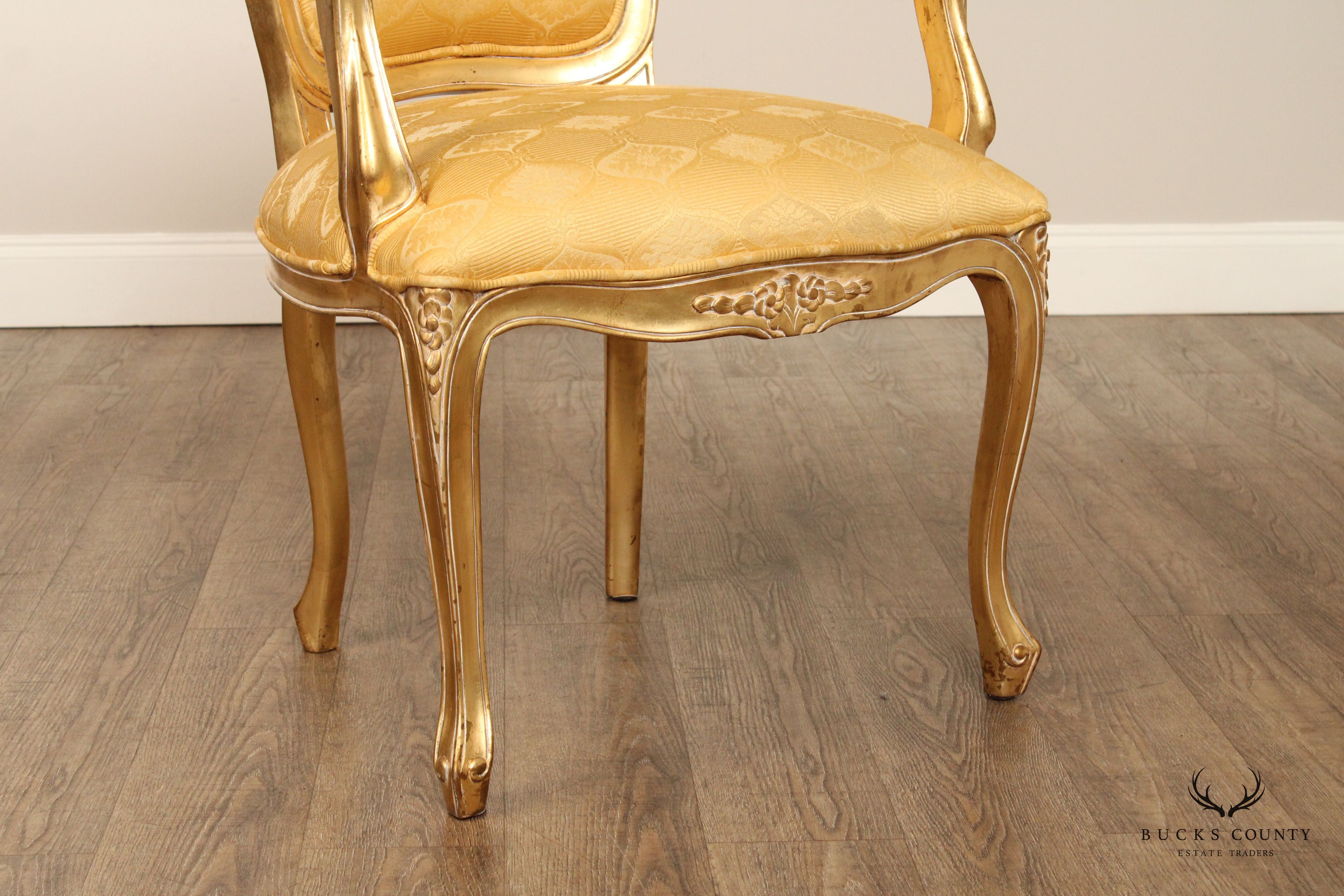 French Louis XV Style Pair of Giltwood Fauteuil Armchairs