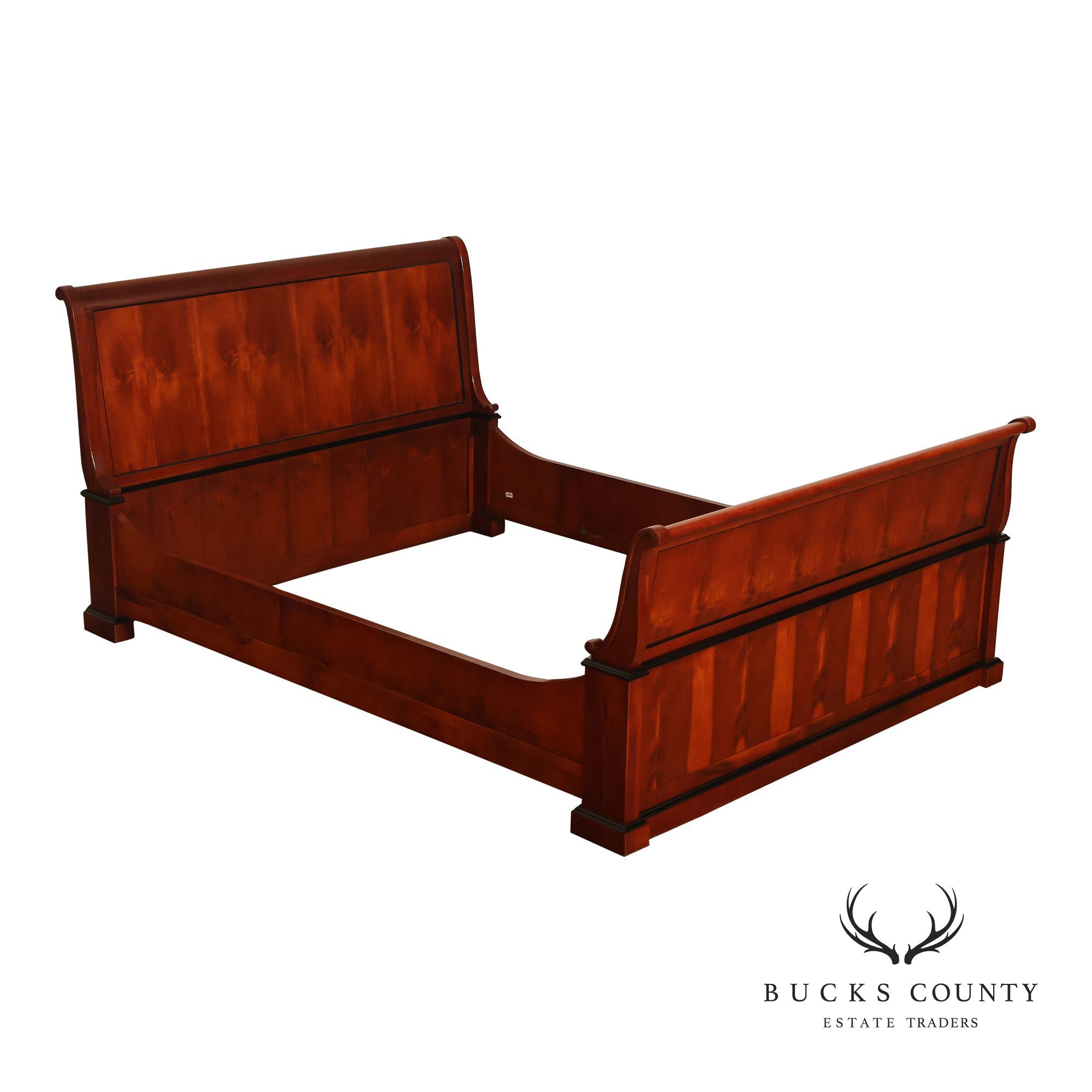 Century Furniture Biedermeier Style Yew Wood Queen Sleigh Bed