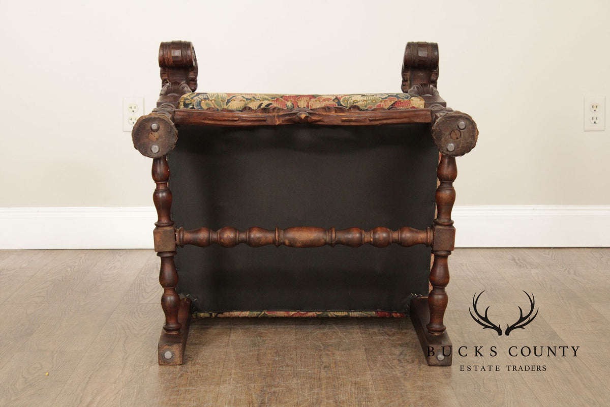 Antique French Baroque Style Carved Walnut Armchair