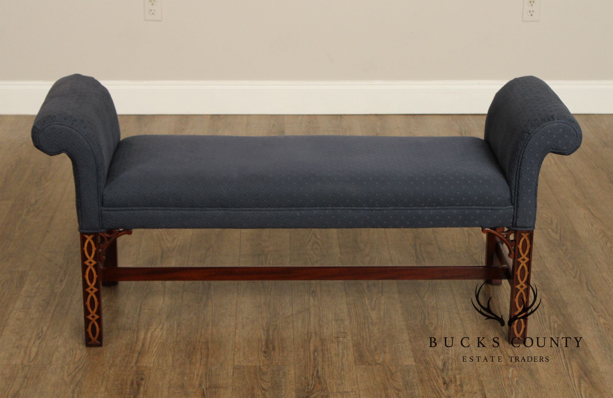 Chinese Chippendale Mahogany Fretwork Window Bench