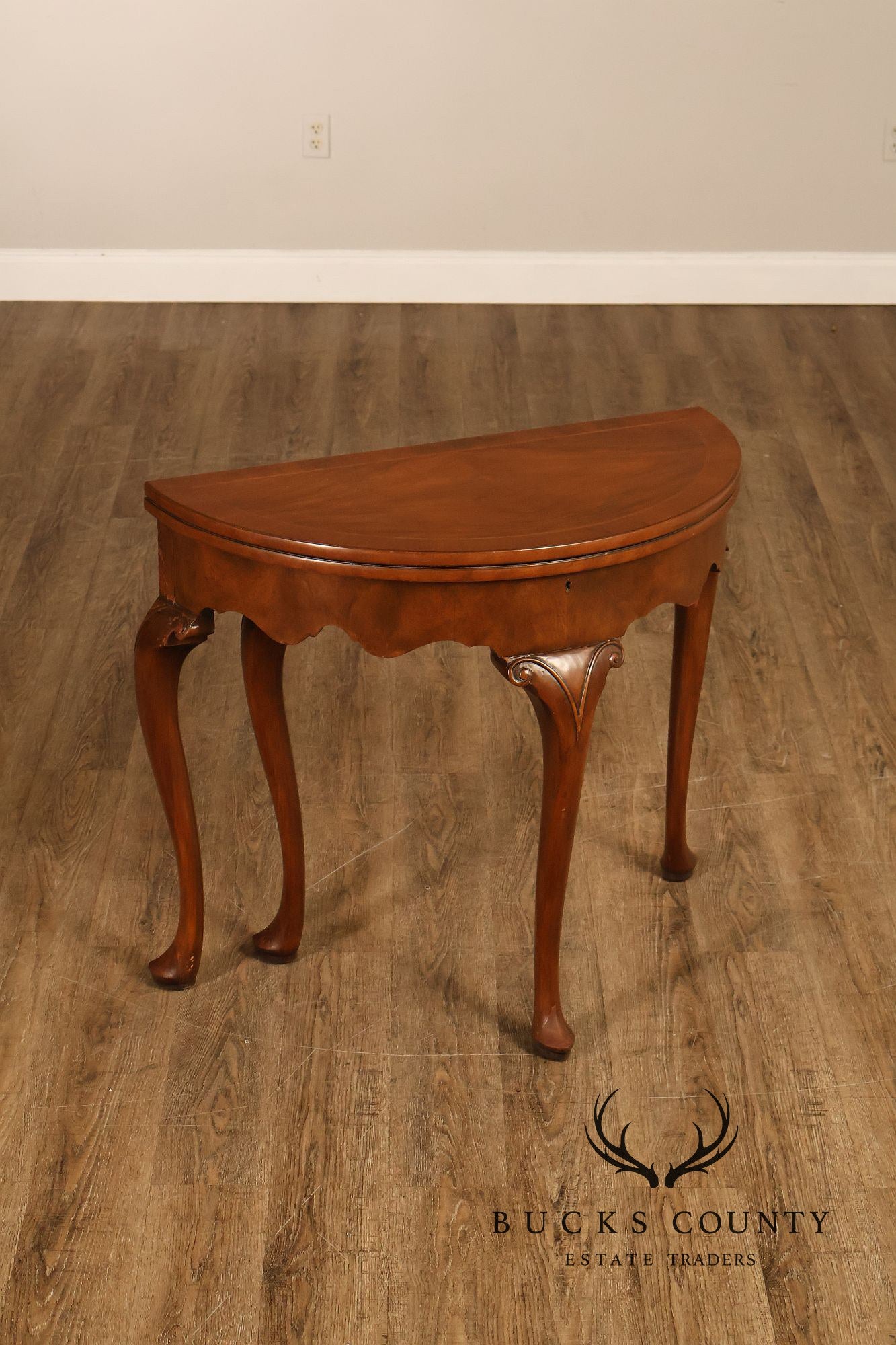 Baker Furniture Vintage Pair Of Walnut Demilune Flip Top Card Tables