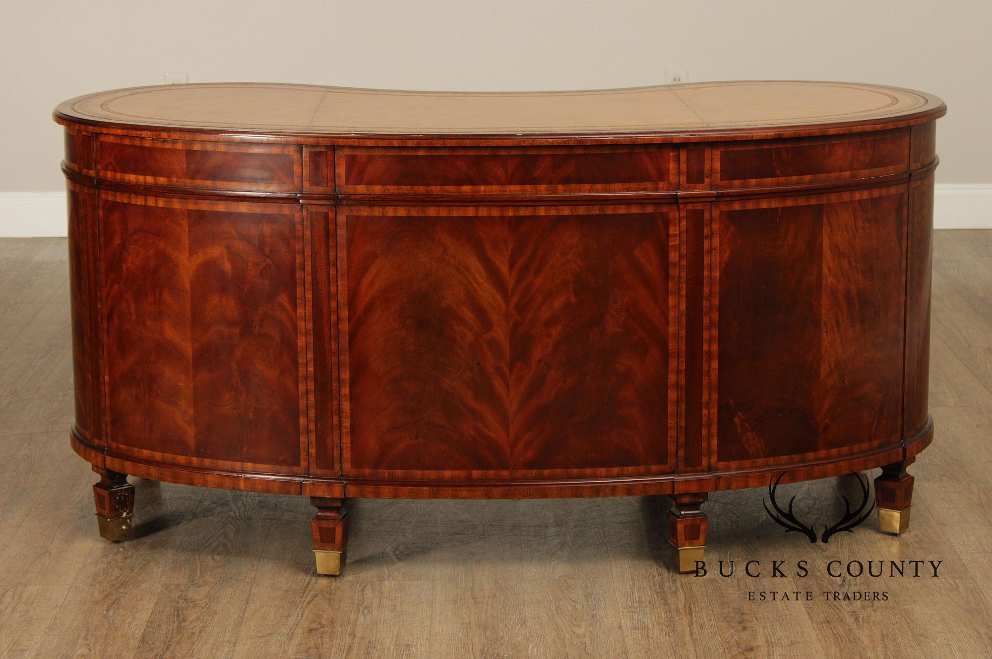 Maitland Smith Regency Style Mahogany Leather Top Kidney Desk