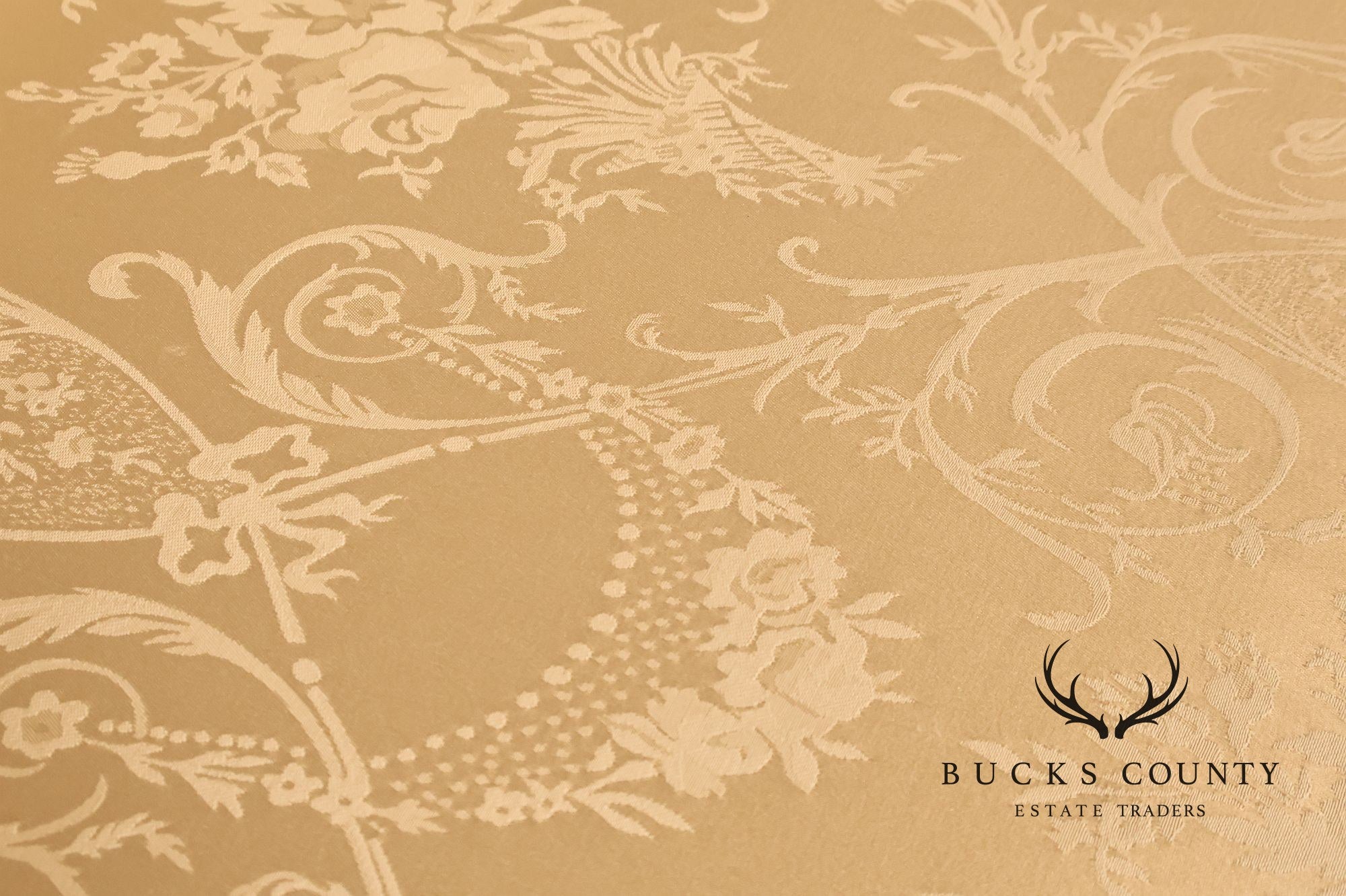 Federal Sheraton Style Upholstered Sofa With Carved Wood Frame