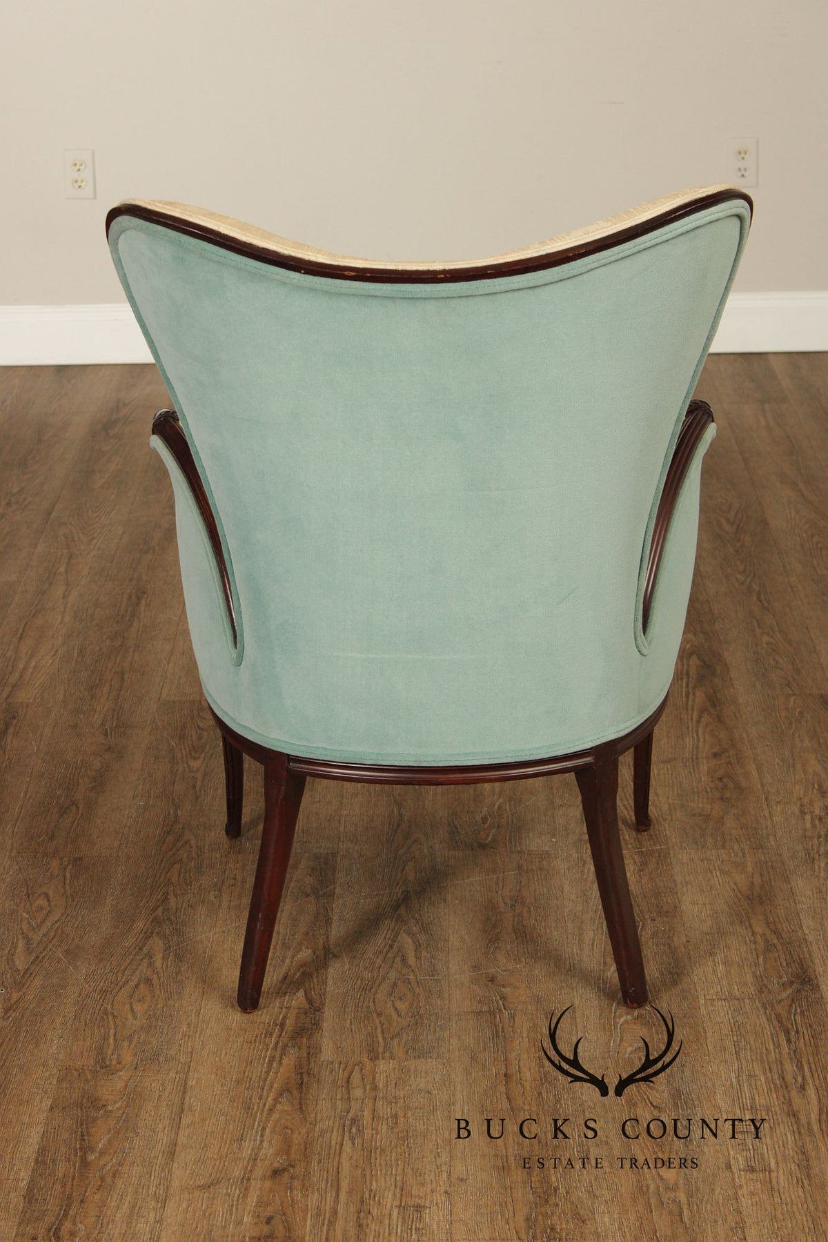 Vintage Mahogany Carved Fireside Armchair With Two-Tone Upholstery