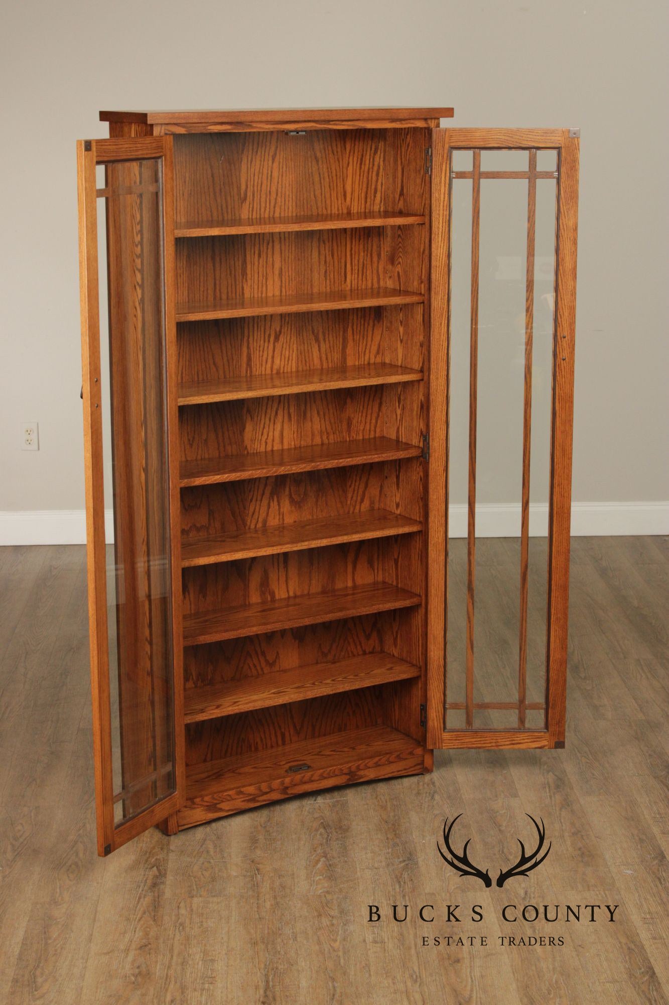 Mission Style Oak Two-Door Bookcase