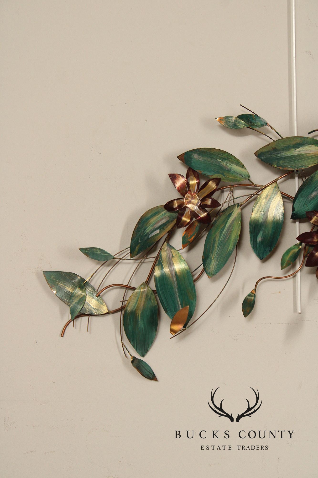 Vintage Enameled Metal Clematis Wall Sculpture