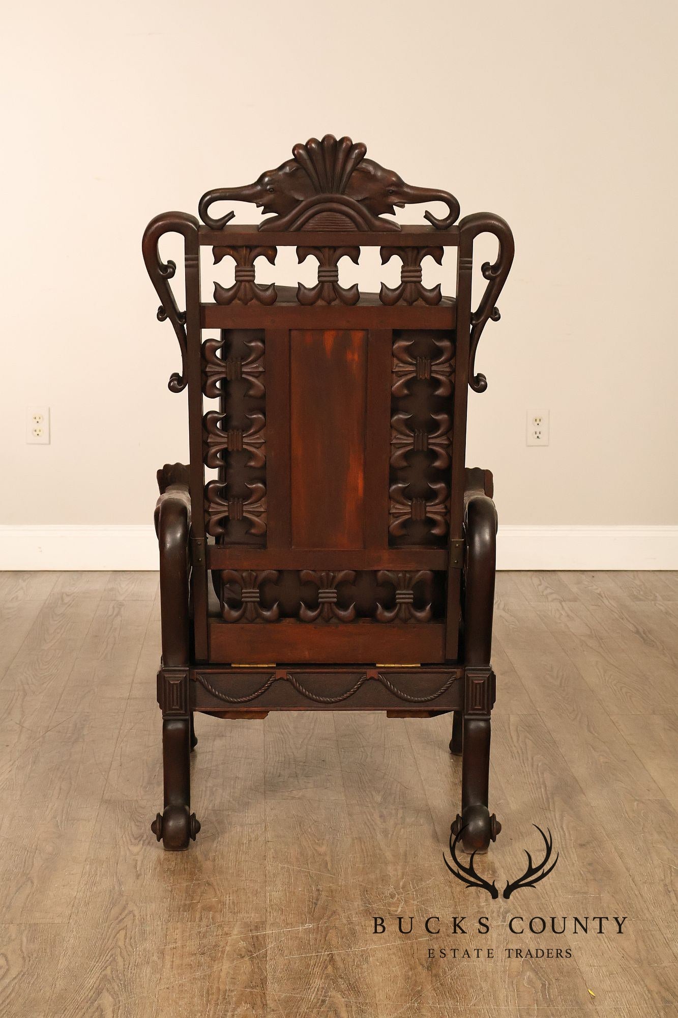 Exceptional 19th Century Anglo-Indian / Burmese Colonial Figural Carved Hardwood Throne Armchair
