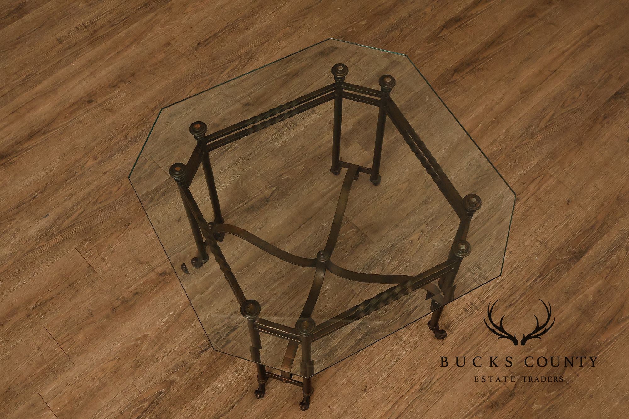 Vintage Hollywood Regency Wrought Iron Glass Top Occasional Table