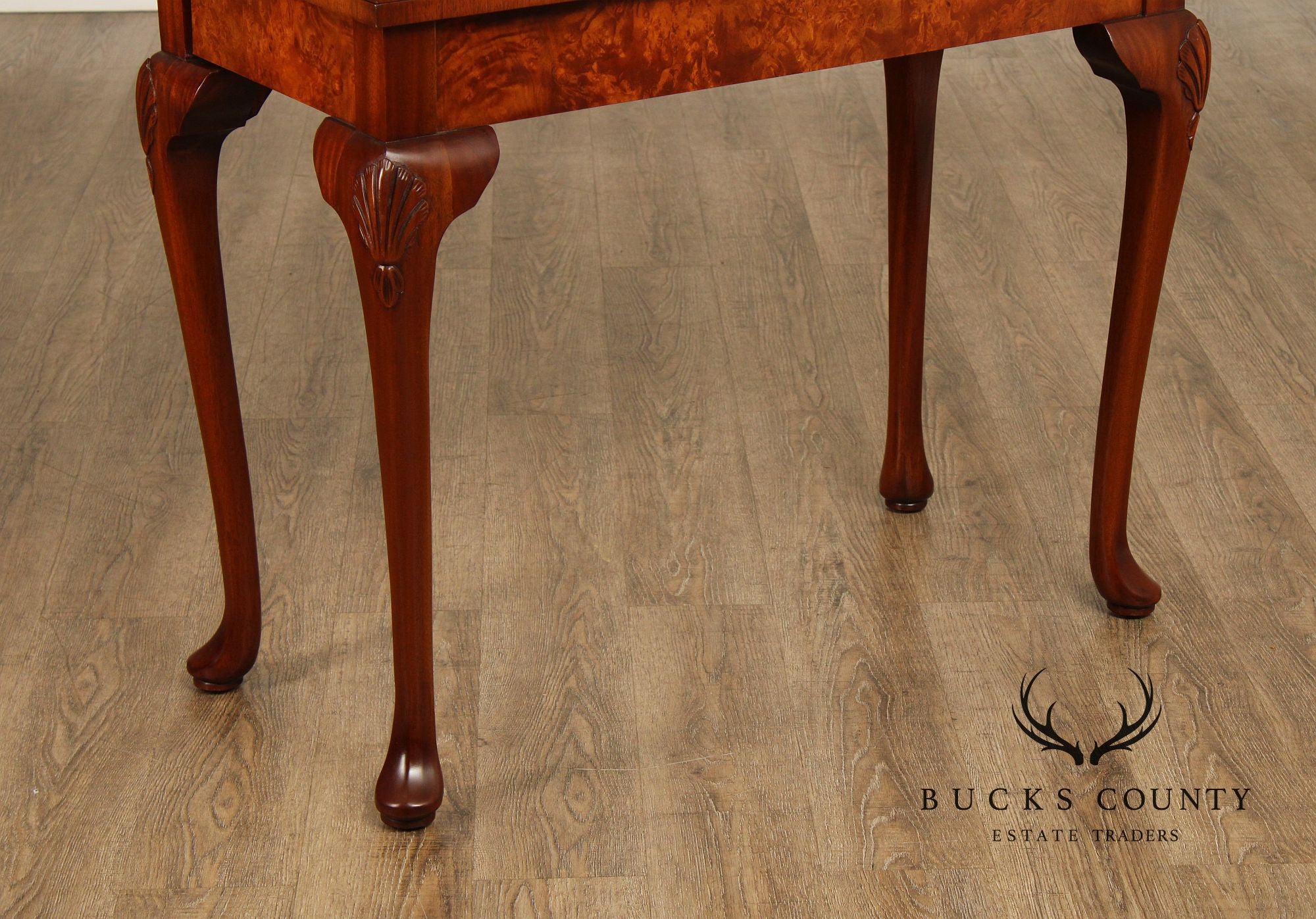 Queen Anne Style Burl Wood Leather Top Folding Games Table